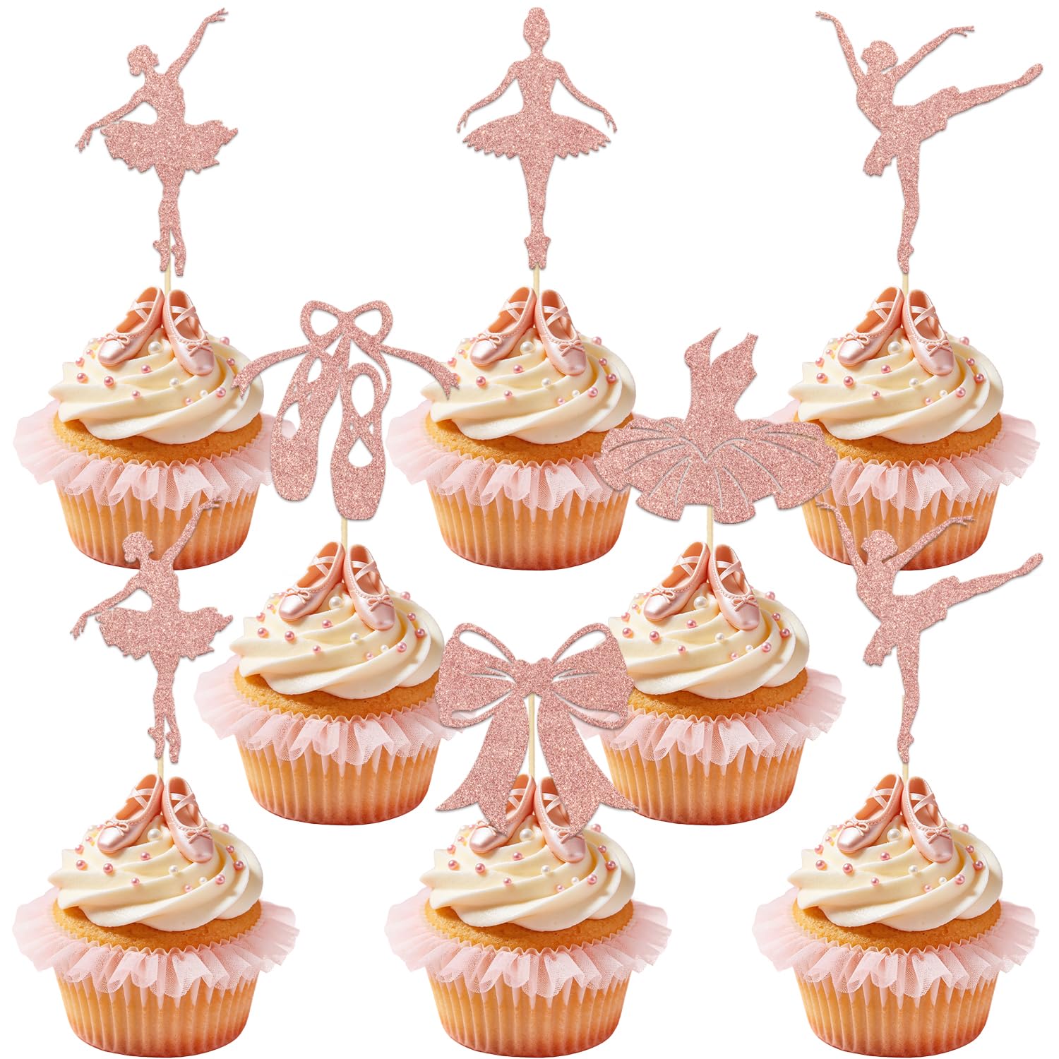 ZCXVC 24PCS Ballerina Tutu Cupcake Toppers Ballerina Birthday Party Decorations Cupcake Picks for Wedding Baby Shower Birthday Party Decor Sign