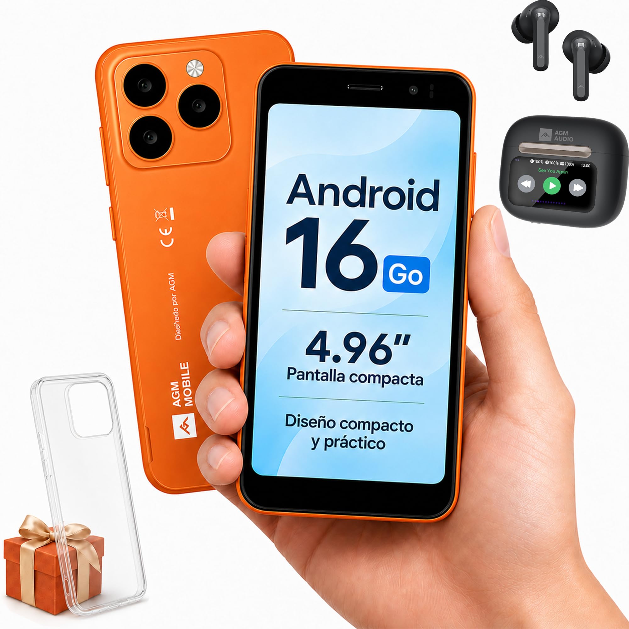 AGM Note N2 Mini Teléfono 4G,Android 16 go,Buds 9 Auriculares inalámbricos con Estuche Inteligente con Pantalla táctil