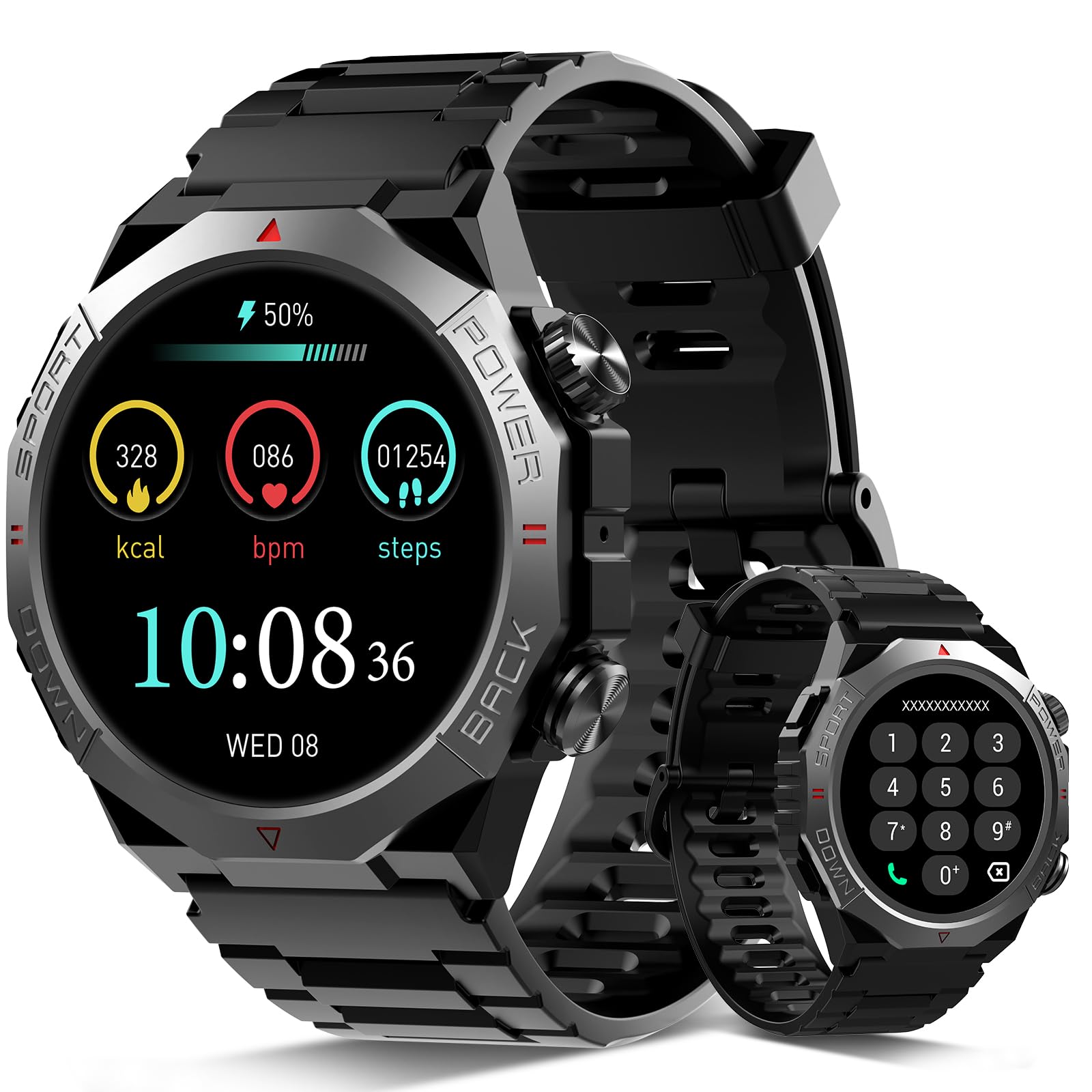 Qecnato Montre Connectée Homme HD Militaire Smartwatch Homme avec Modes Sportifs/Cardiofrequencemetre/Sommeil
