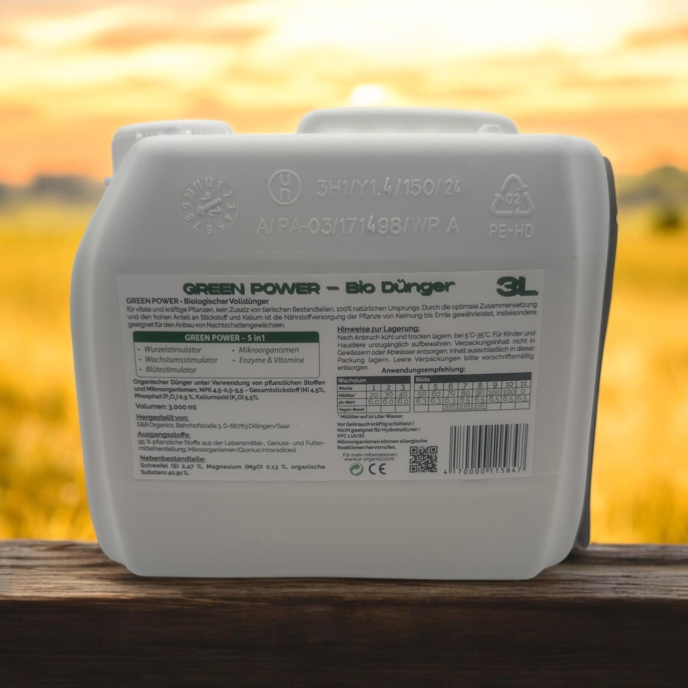 Starter-Set S&R Organics GreenPower 5in1 Bio Dünger 3L, NPK aus natürlichen Quellen, Vegan CalMag & Phosphor Boost, 3L