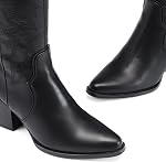 DREAM PAIRS Womens Cowboy Boots Cowgirl Knee High Pointed Toe Comfortable Wide Calf Chunky Heel Embroidered Western Ladies Boot