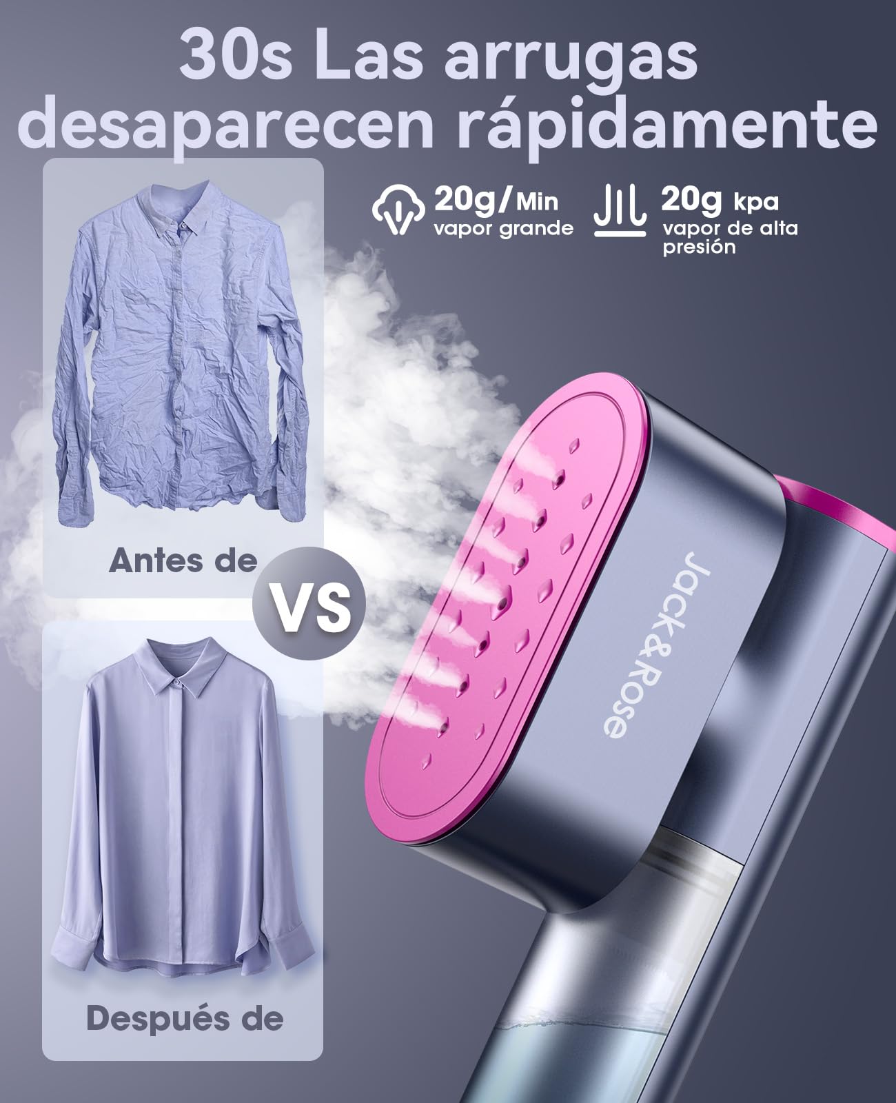 Plancha de Vapor Viaje con voltaje mundial, 100-240V plancha vapor, Vapor continuo 22g/min Calentamiento rápido en 15s, 3 modos de planchado, 1000W Steamer para viajes y en casa
