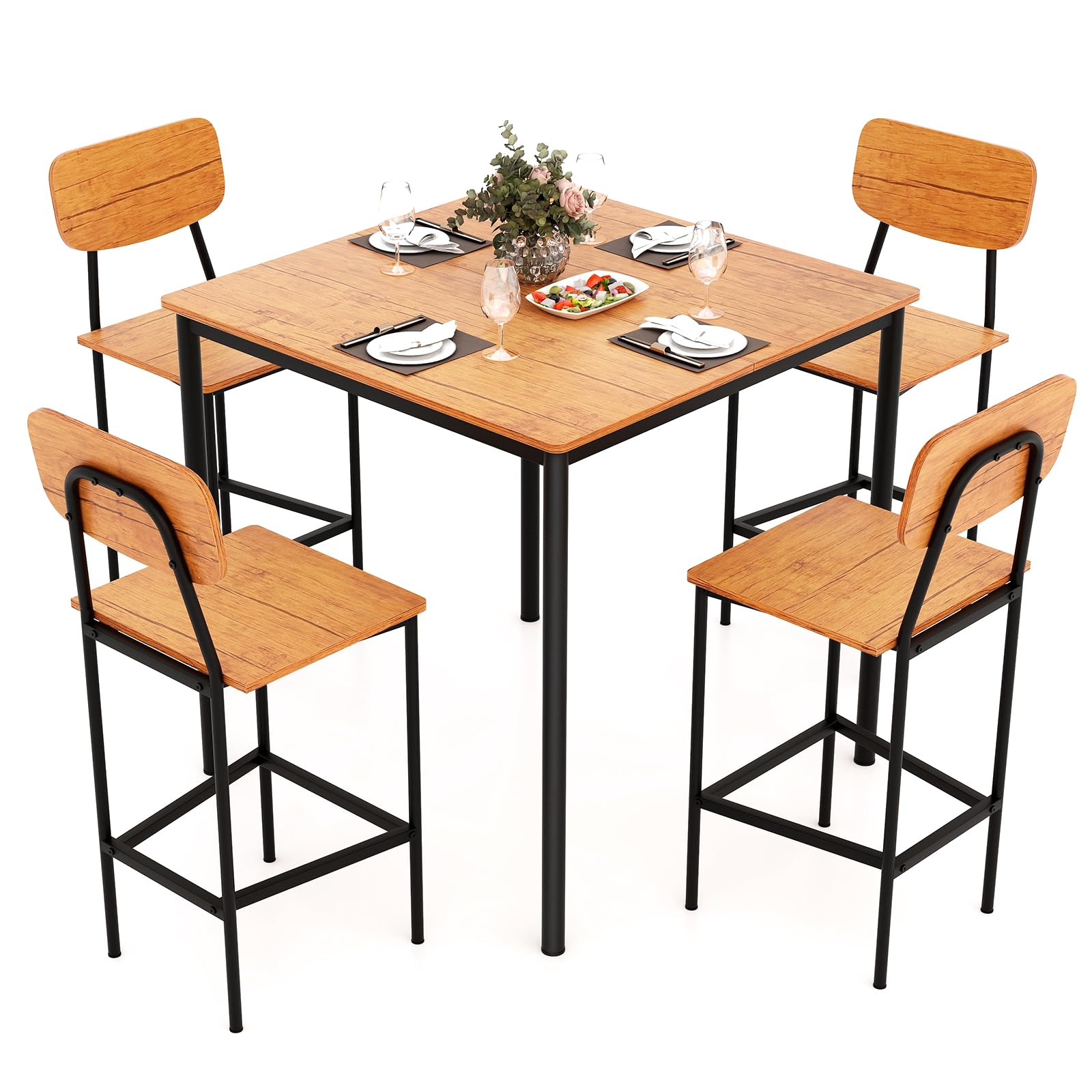 JINPALAY Enseble Table A Anger Avec 4 Chaises Blanc En Bois De Pin