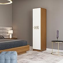 Echo Multipurpose 1 Door Wardrobe/Spacious 4 Shelves with Drawer Engineered Wood 1 Door Wardrobe (Finish Color - Lyon Teak, White, Knock Down)