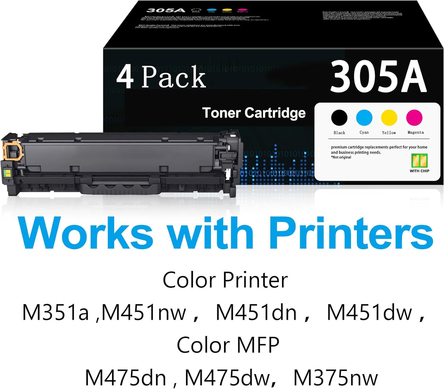 305A Toner Cartridge 4-Pack with Chip High Yield Replacement for HP CE410A CE411A CE412A CE413A Works with LaserJet Pro 400 Color M451dn M451nw M451dw MFP M475dn Printer Toner