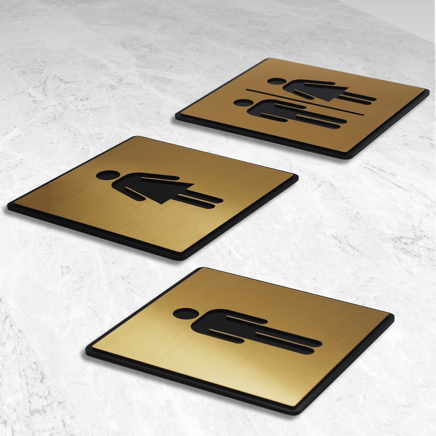 RESTROOM Unisex(Toilet) MEN WOMEN Sign/Sticker-Premium Brush Gold Acrylic Signage. Durable & modern design.Self-Adhesive Tape(3M).Ideal for Office,Stores,Cafes,& Commercial space