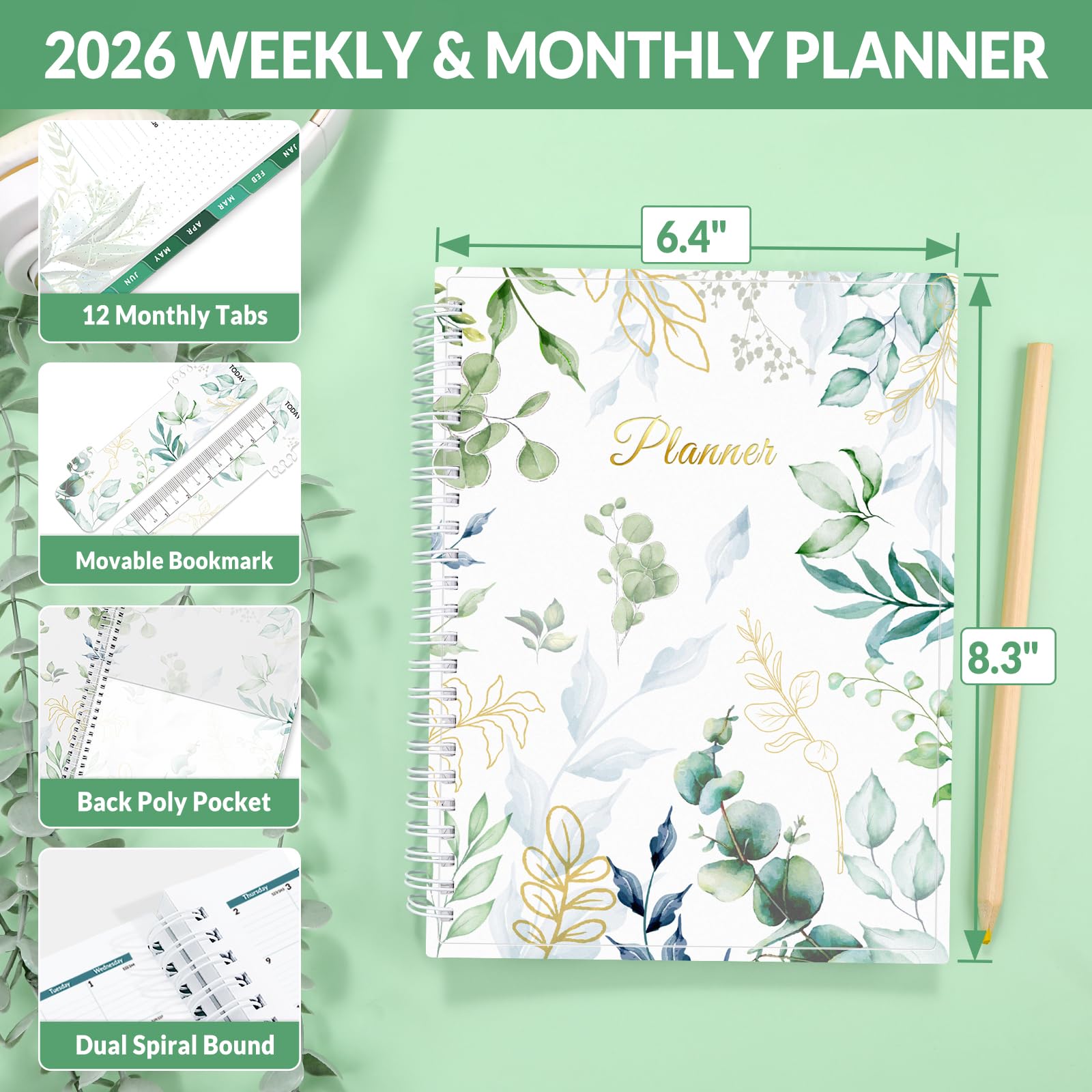 SUNEE 2026 Weekly And Monthly Planner 5.5" X 8.3" January 2026 December 2026 Half Note Small Yearly Calendar Planner Leather Hardcover 100 Gsm Paper Notes
