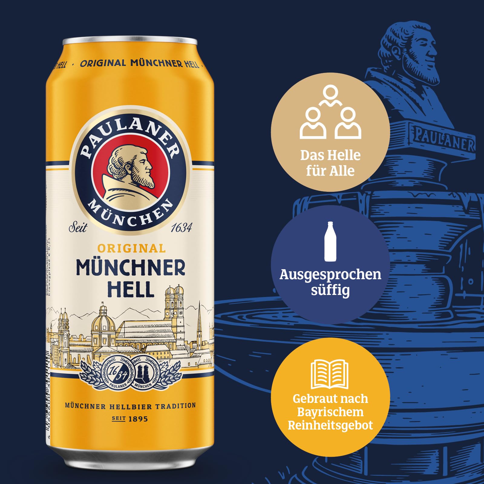 Paulaner Original Münchner Hell•Helles Bier spritzig-mild•EINWEG(24x0,5l)