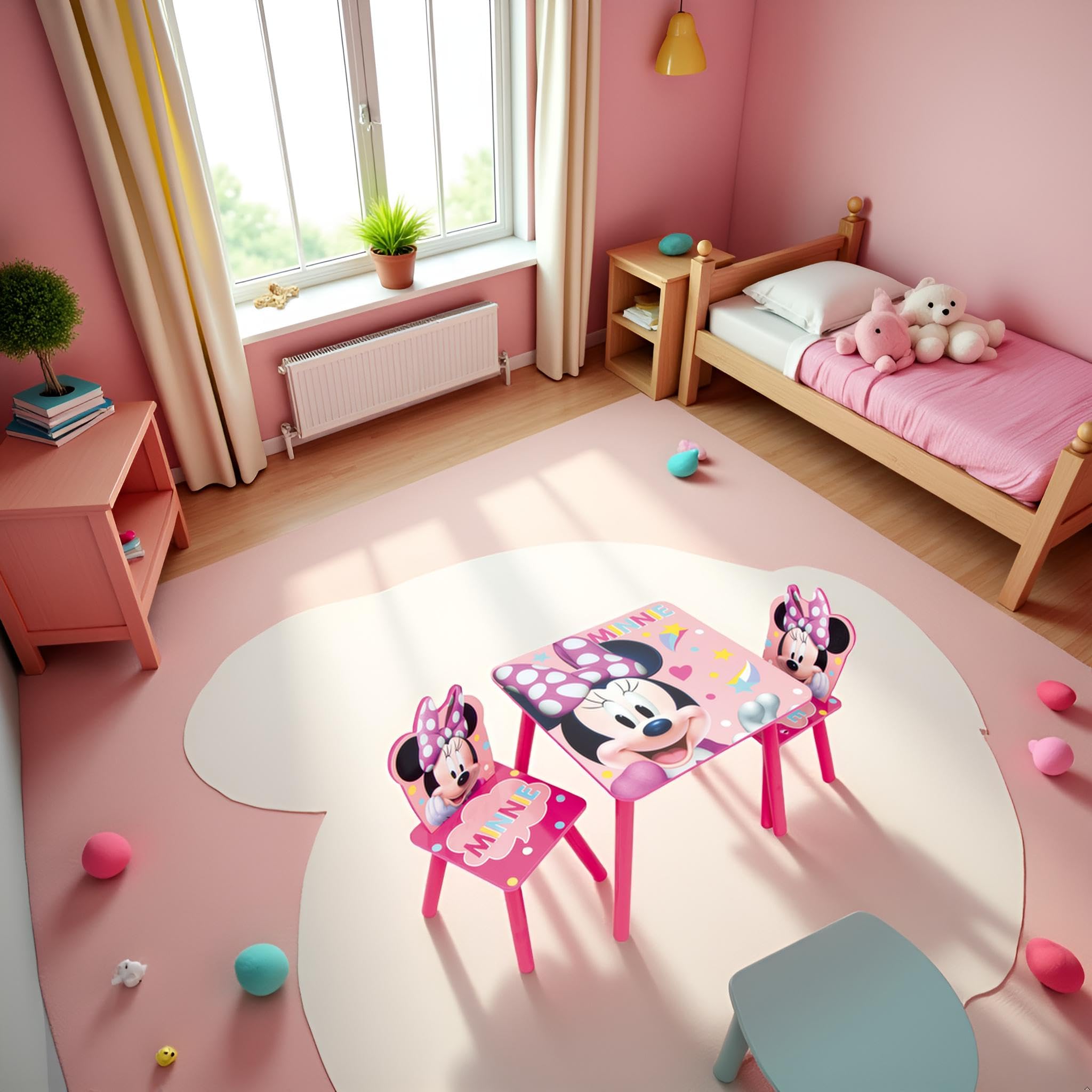 ARDITEX - Ensemble Table et 2 Chaises en Bois pour Enfants Licence Officielle Minnie Mouse - Table 50x50x44 cm/Chaise 26,5x26,5x50 cm - Rose - Idéal pour Jouer, Dessiner et activités manuelles