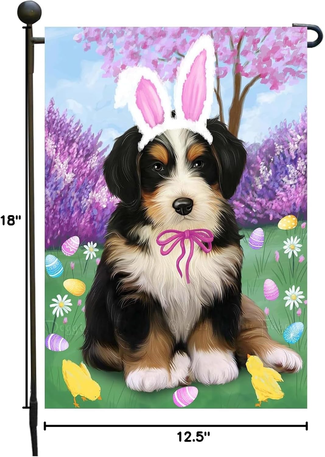 Bernedoodle Easter Day Festive Design Garden Flags for Outdoor Decorations - Double Sided Yard Lawn Banner - Spring Gifts for Pet Lover 12 1/2"w x 18"h - Puppy