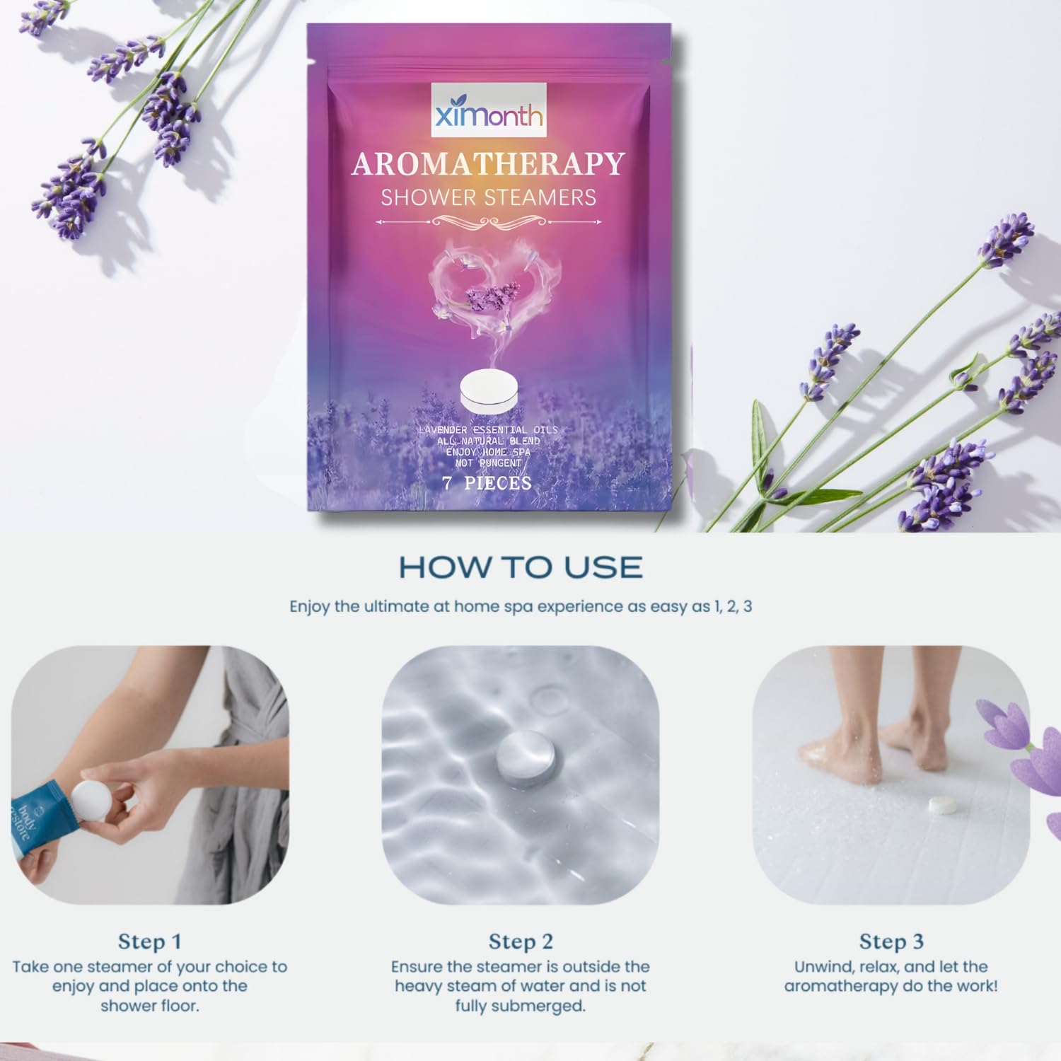 Lot de 7 galet de douche Aromathérapie Apaisante pour Spa à Domicile - cadeau bien-être original pour la fêtes des pères, papa, maman, grand-mère, meilleur ami, fille, Lavande relaxante