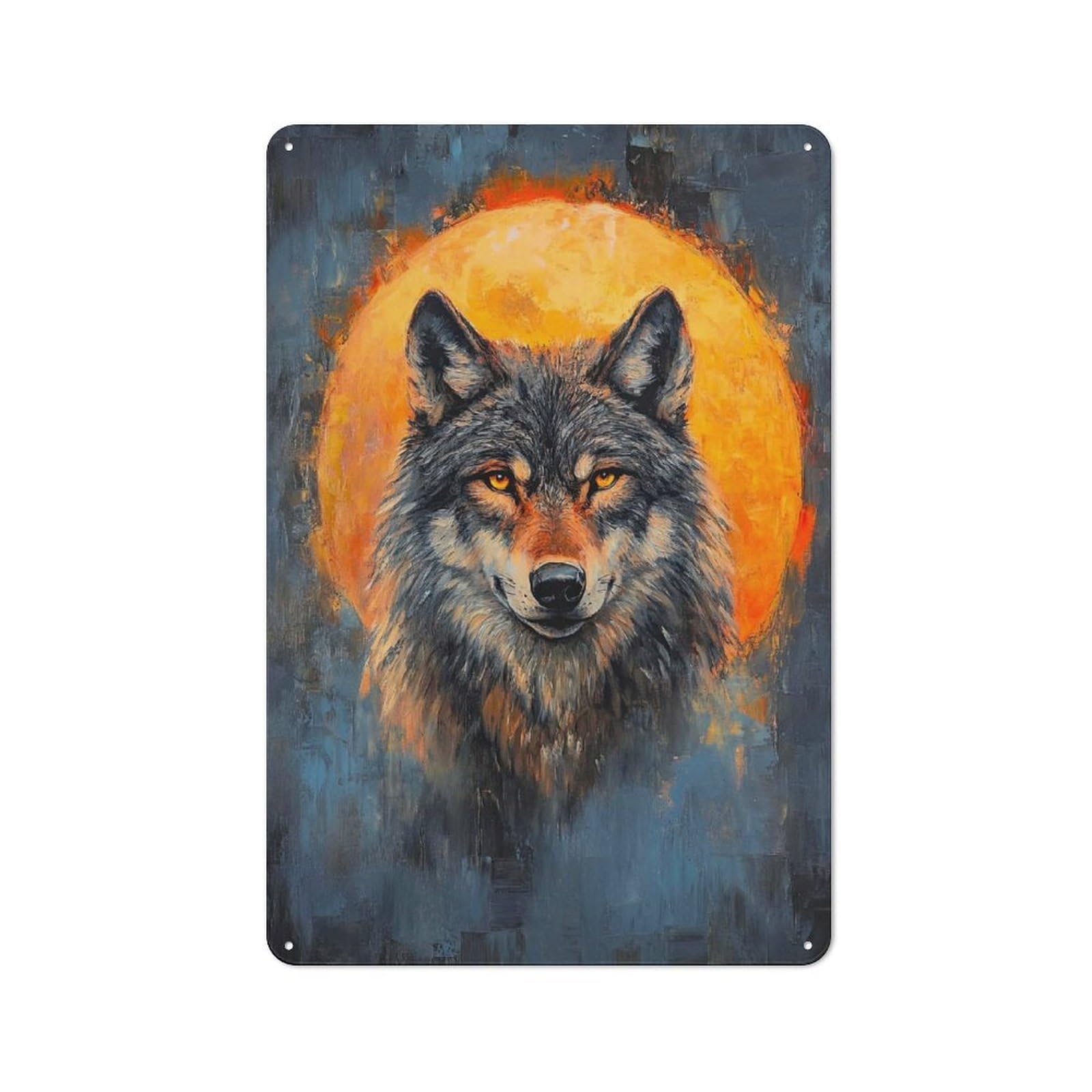 Junmoney Wolf And Full Moon Vintage Tin Sign 30X20cm, Country Style Bistro Wall Plaque For Bakery, Diner, Cafe Or Family Room