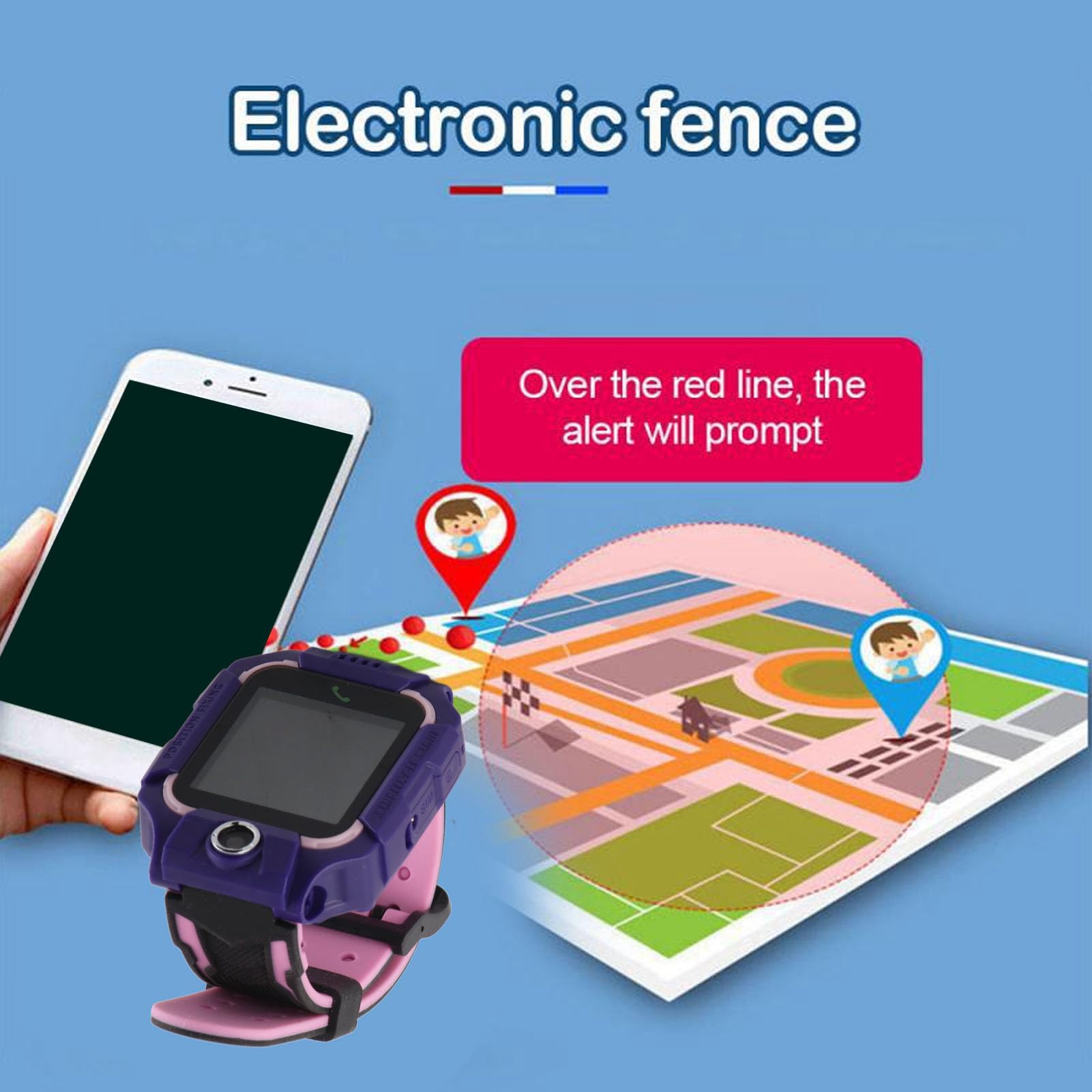 Orologio Intelligente per Bambini per Ragazzi Ragazze, Posizione LBS in Tempo Reale Chiamata Vocale Bidirezionale Telefonata SOS IP67 Touch Screen a Colori Impermeabile (Viola)