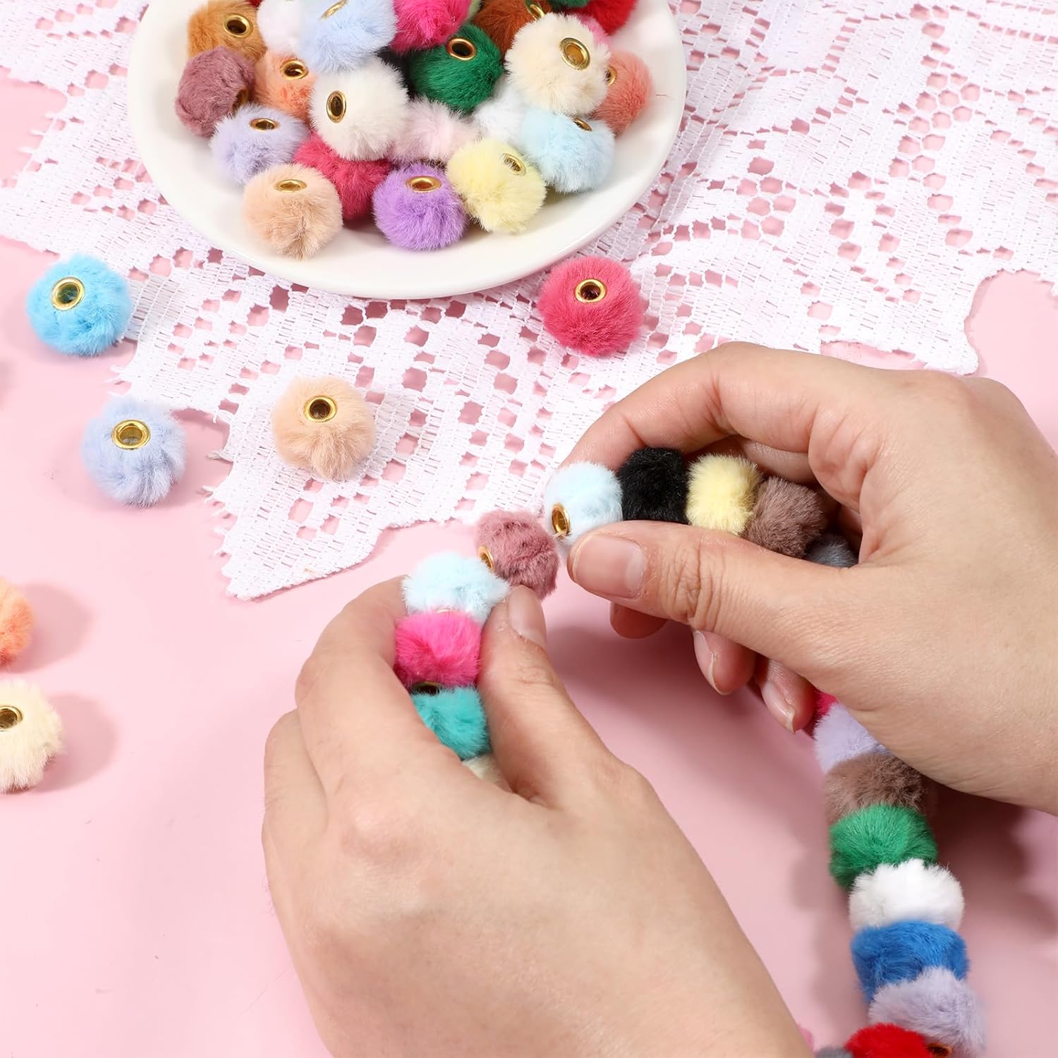 SHENLIU 240 Pcs Fluffy Faux Fur Pom Poms Beads 30 Color Soft Puff Beads Pom Poms Spacers Bead for Pens Beadable Items for DIY Pens Jewelry Keychain Making Crafts Handicrafts Gifts Accessories - Image 6