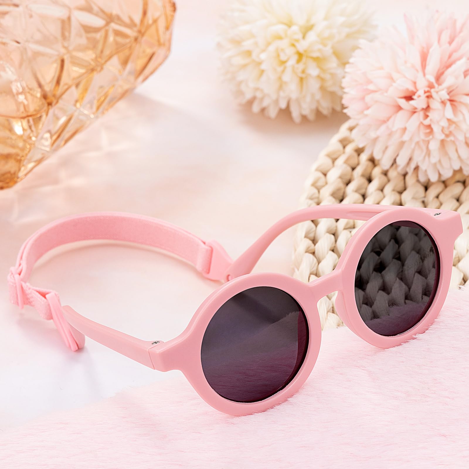 Occhiali da Sole Polarizzati per Bèbe, Silicone Rotondi Occhiali da Sole Con Regolabili Cinghia UV400 100% Protezione per Bambini da 0 mesi a 2 anni