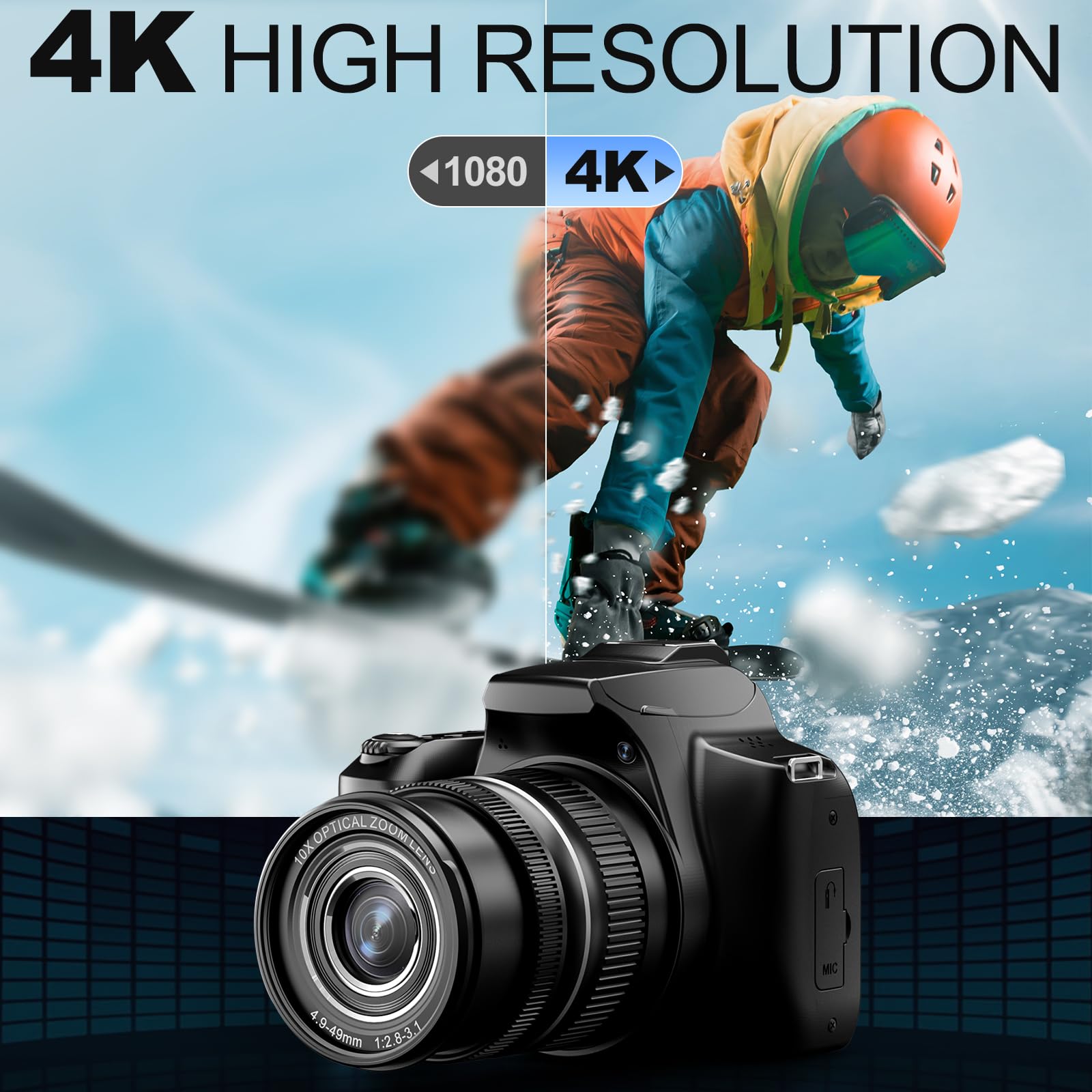 64MP Digital Cameras for Photography, 10X Optical Video Camera, 4X Digital Zoom Vlogging Camera for YouTube with Flash, WiFi & HDMI Output, 32GB SD Card(Black)