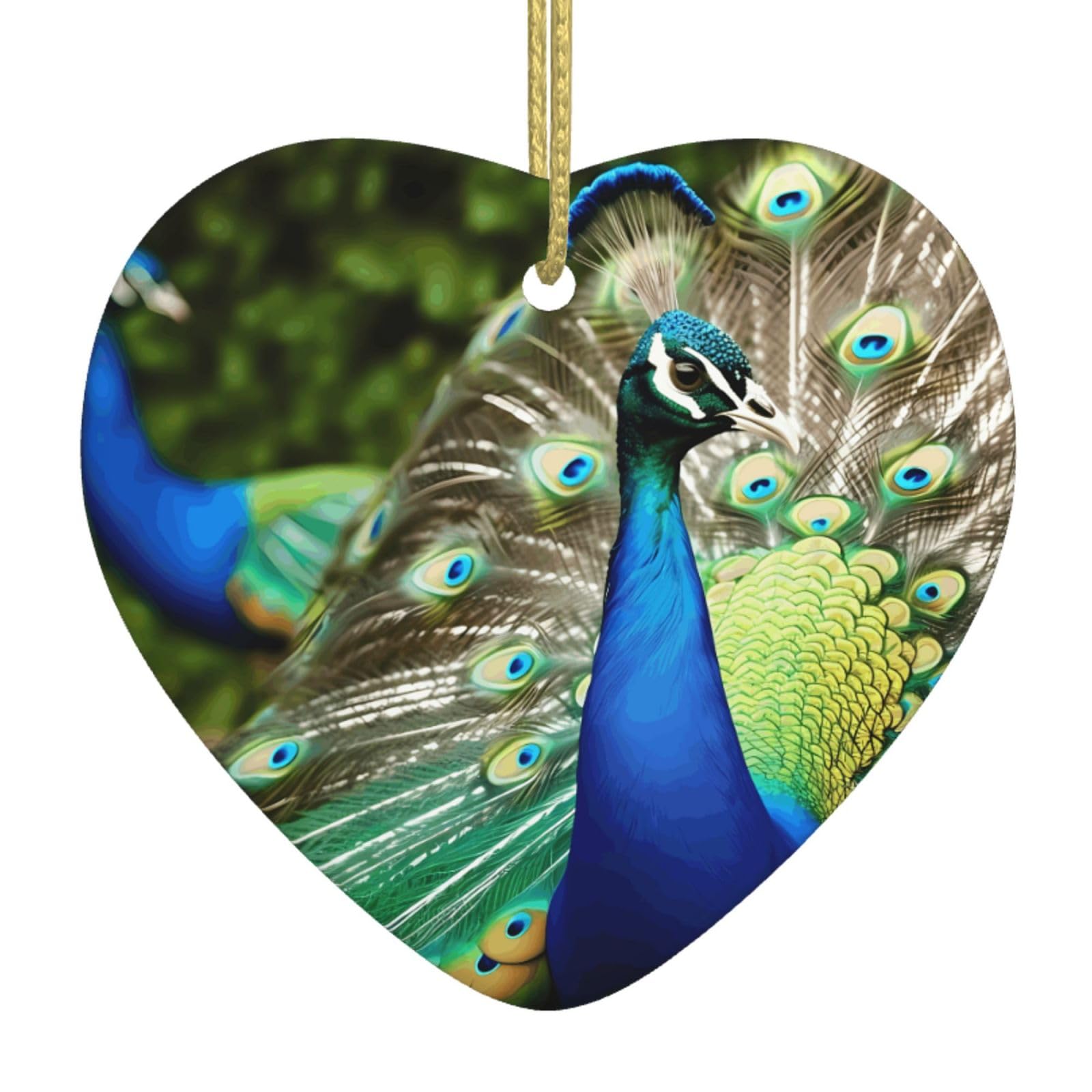 Beautiful Peacock1 Christmas Ornament 2025 Heart Ceramic Hanging Ornaments for Home Decor Christmas Decorations with Gold Rope Double-Sided Xmas Tree Ceramic Hanging for Holiday Party