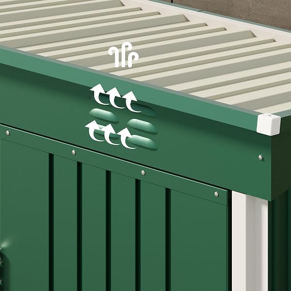 Blishom Casetta per attrezzi in metallo,Capanno per Attrezzi da Giardino in Metallo con Ripiani Regolabili, Tetto Inclinato, Prese d'Aria,per Prato, Patio e Cortile180x162x95 CM,Marrone (Verde) - 5