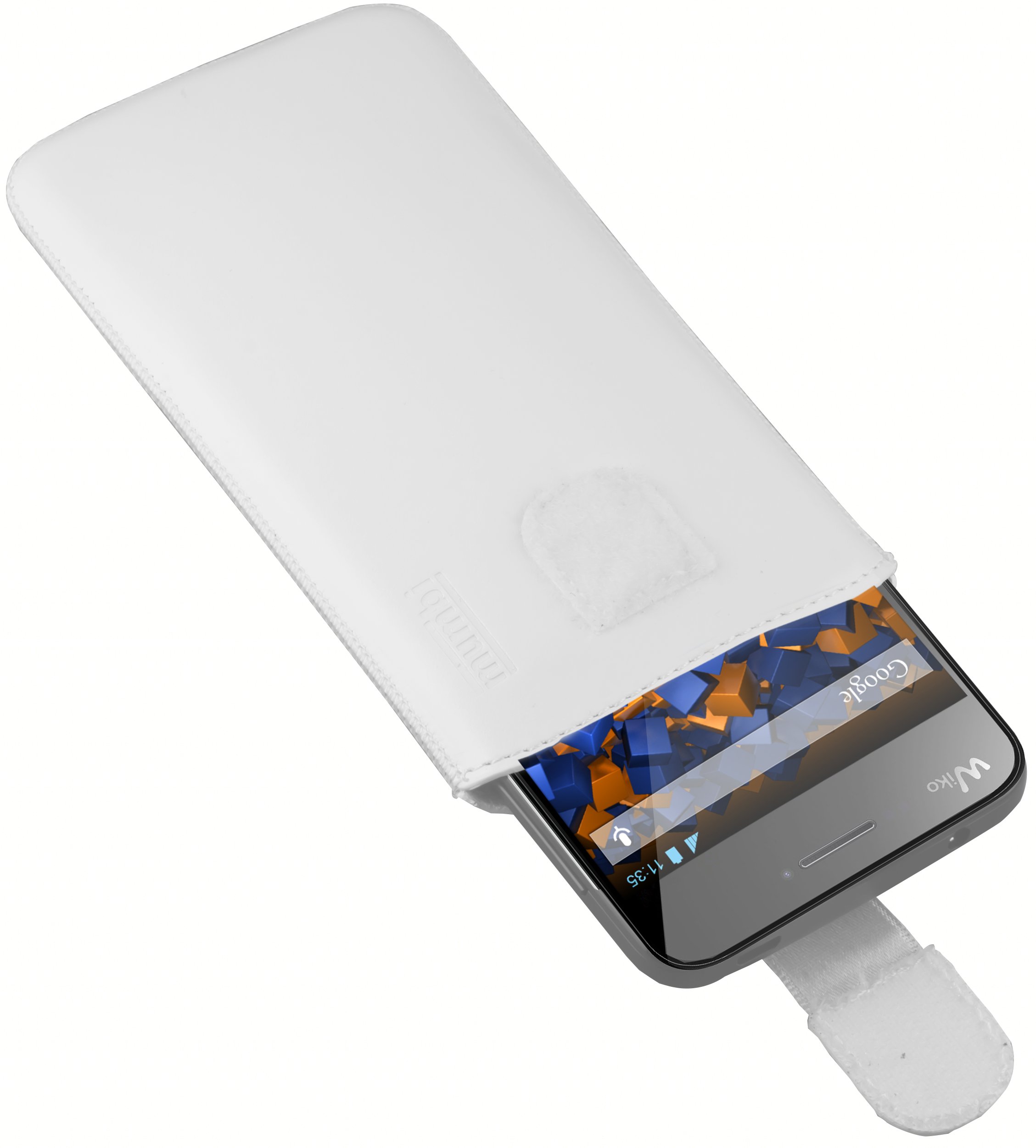 Custodia In Vera Pelle Mumbi Per Wiko Darkfull, Borsa Con Linguetta Pull-Back E Chiusura Velcro, Protezione Antiurto Con Interno Morbido, Colore Bianco