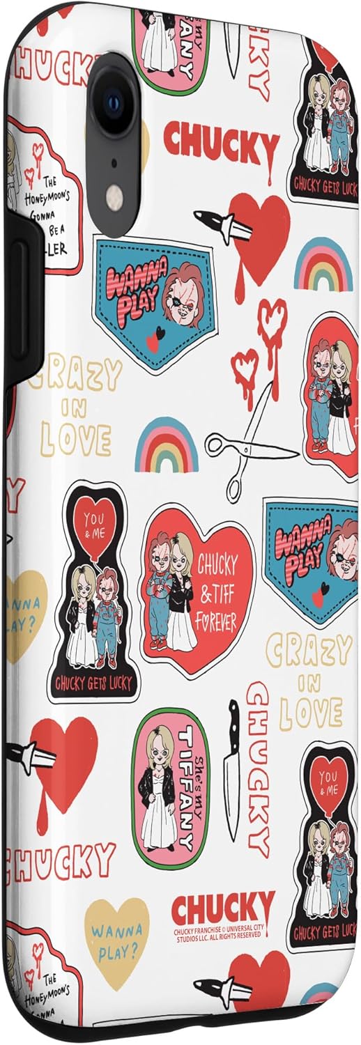 iPhone XR Chucky & Tiffany Crazy In Love White All-Over Print Case