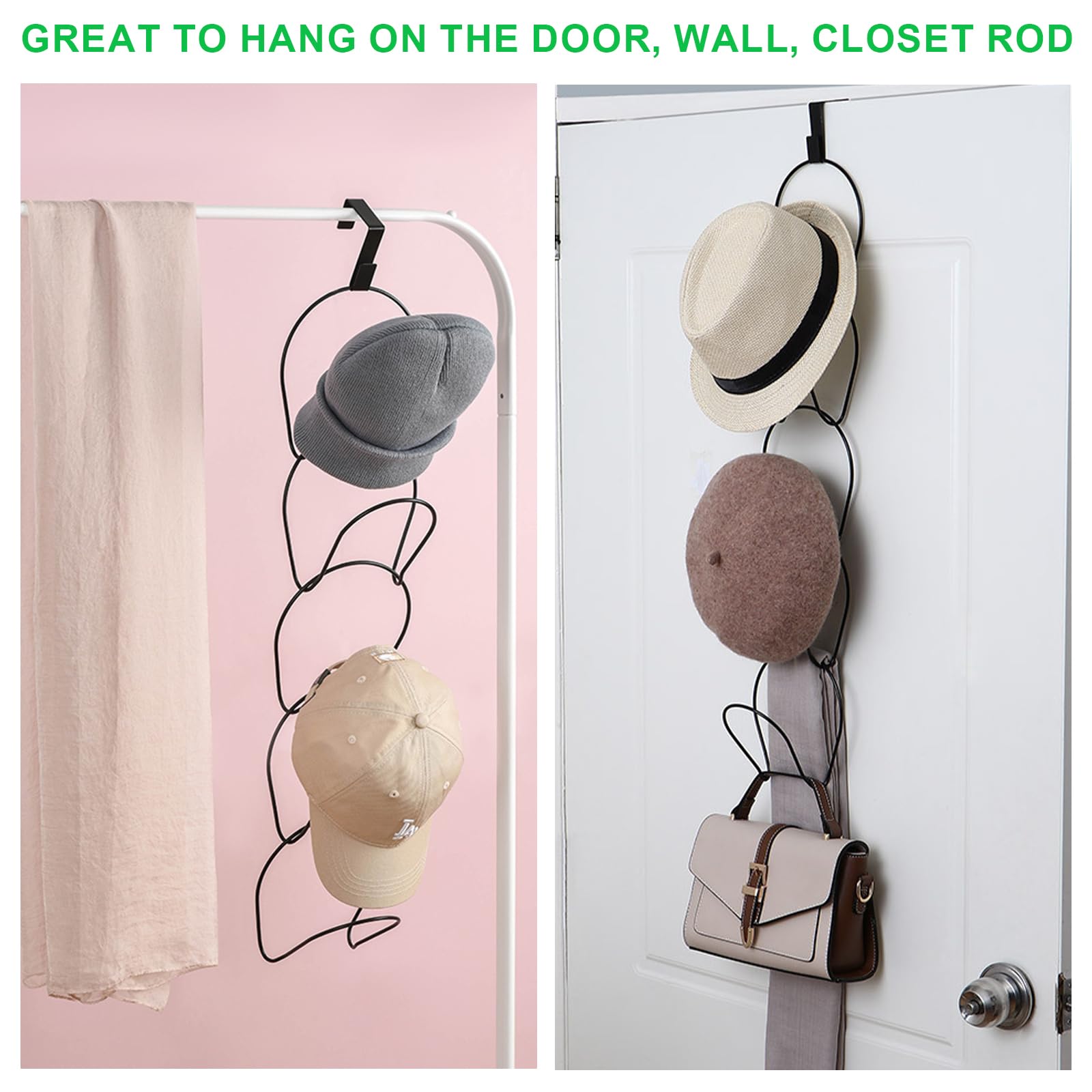 Porta Cappelli Da Parete Pizsieat 10 Pezzi - Supporto Metallico Per Sciarpe, Borse, Asciugamani, Nero