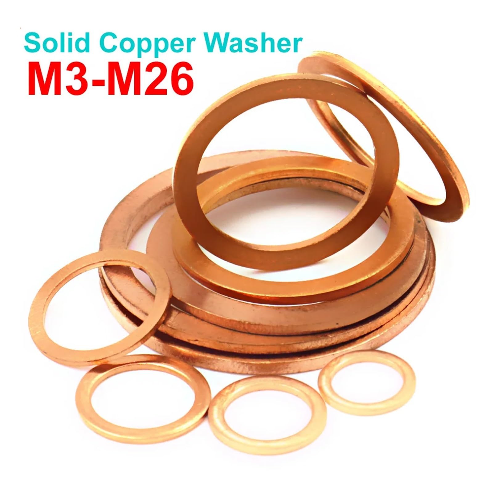 10/50 piezas de accesorios de hardware, junta de anillo plano, arandela de cobre macizo rojo, tapón de cárter, accesorios de sello de aceite, arandelas, sujetadores DIN7603(M14 x 20 x 2,50Pcs)