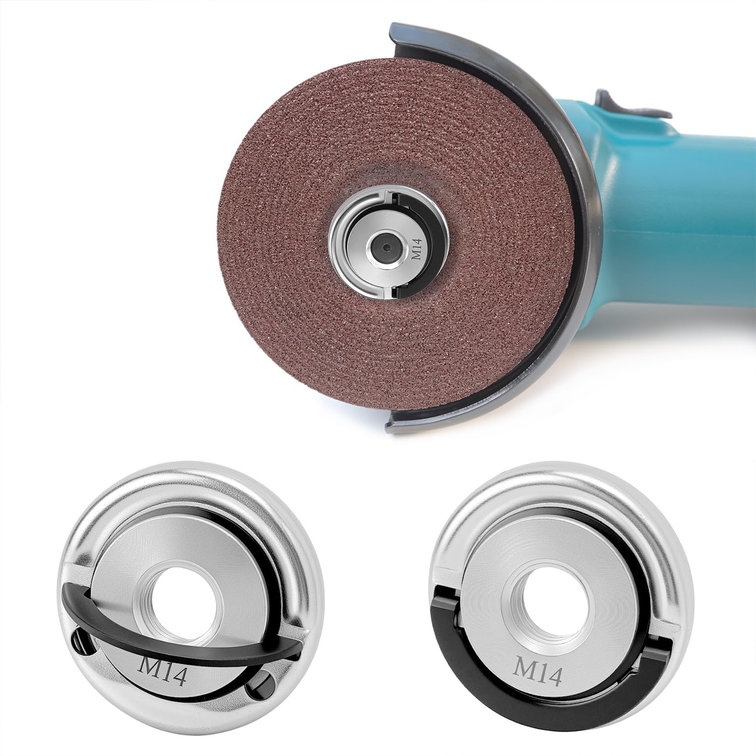QWORK® 3PCS Dado a Sgancio Rapido 45MM per Smerigliatrici Angolari M14 - con Anello di Trazione