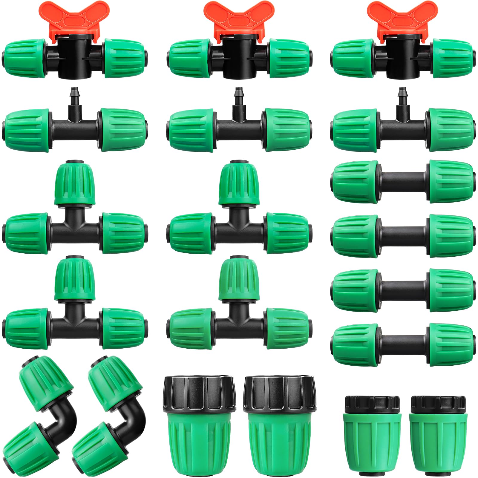 Gardrip 20 Pieces Drip Irrigation Fittings for 1/2 Inch Drip Tubing (1/2" ID x 0.65" OD)：1/2'' Irrigation Tubing Connectors Including Couplings Tees