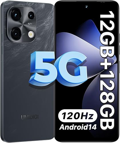 UMIDIGI Note 100 Teléfono celular 5G, Android 14 teléfonos desbloqueados, 12 (6+6) GB+128GBTF 1TB gasto, 5G Dual SIM, cámara de 50MP, pantalla HD de