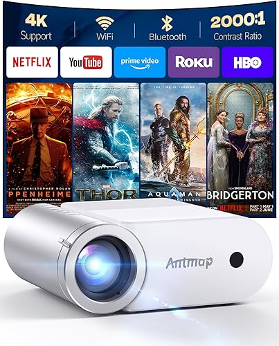 Miniatura 1 de Mini proyector con WiFi y Bluetooth, 400 proyectores ANSI para exteriores 1080P para iPhone, proyector de cine en casa 4K soporte para dormitorio,