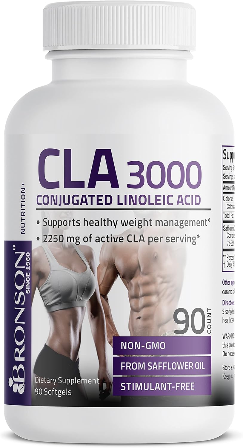 Bronson CLA 3000 Extra High Potency Supports Healthy Weight Management Lean Muscle Mass Non-Stimulating Conjugated Linoleic Acid, 90 Softgels : Health & Household