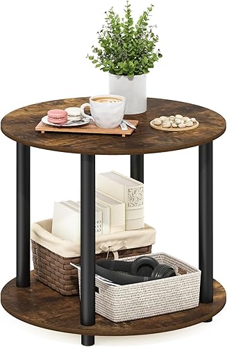 Miniatura 4 de Furinno Turn-N-Tube - Mesa de centro redonda de madera de 2 niveles, diseño simple y pino ámbar