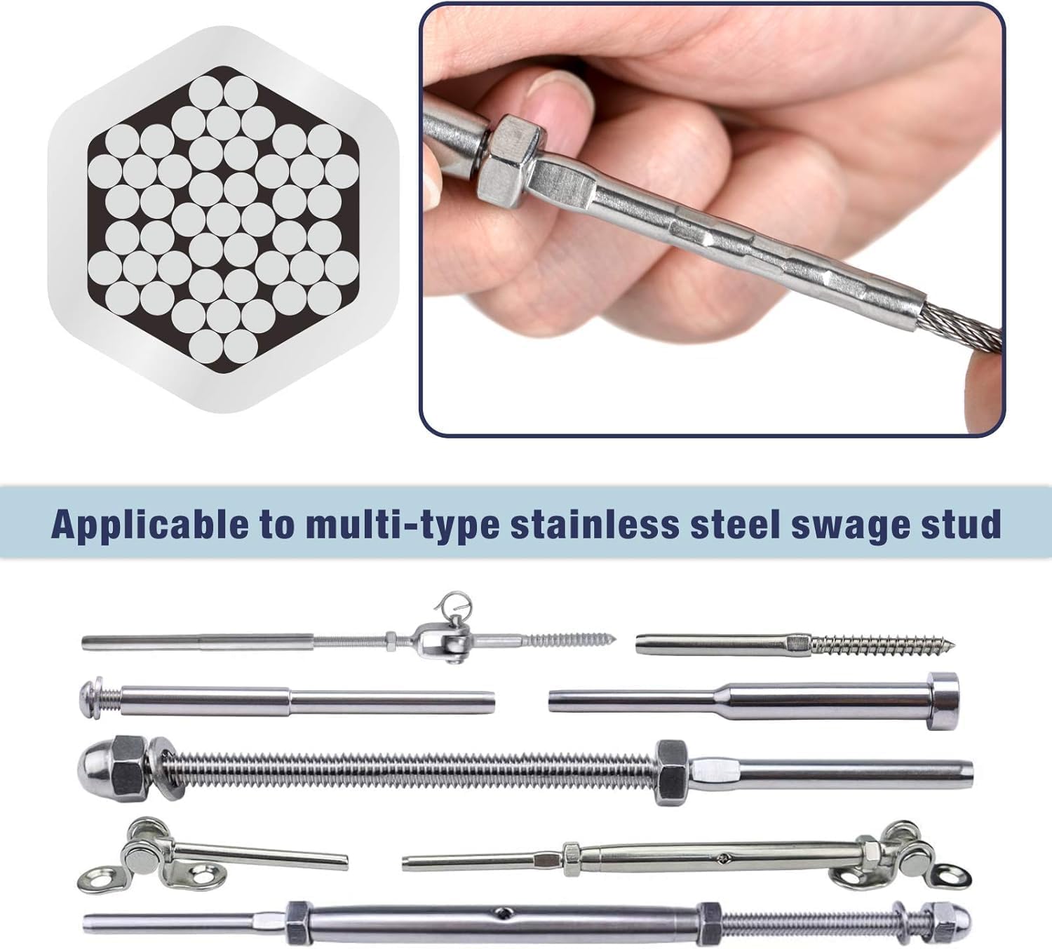 iCrimp Hand Swaging Tool for Cable Railing Swage applications, 1/8”&3/16” Single Strand Stainless Steel, Wire Rope Crimper with Cutting Function IWS-2316LR