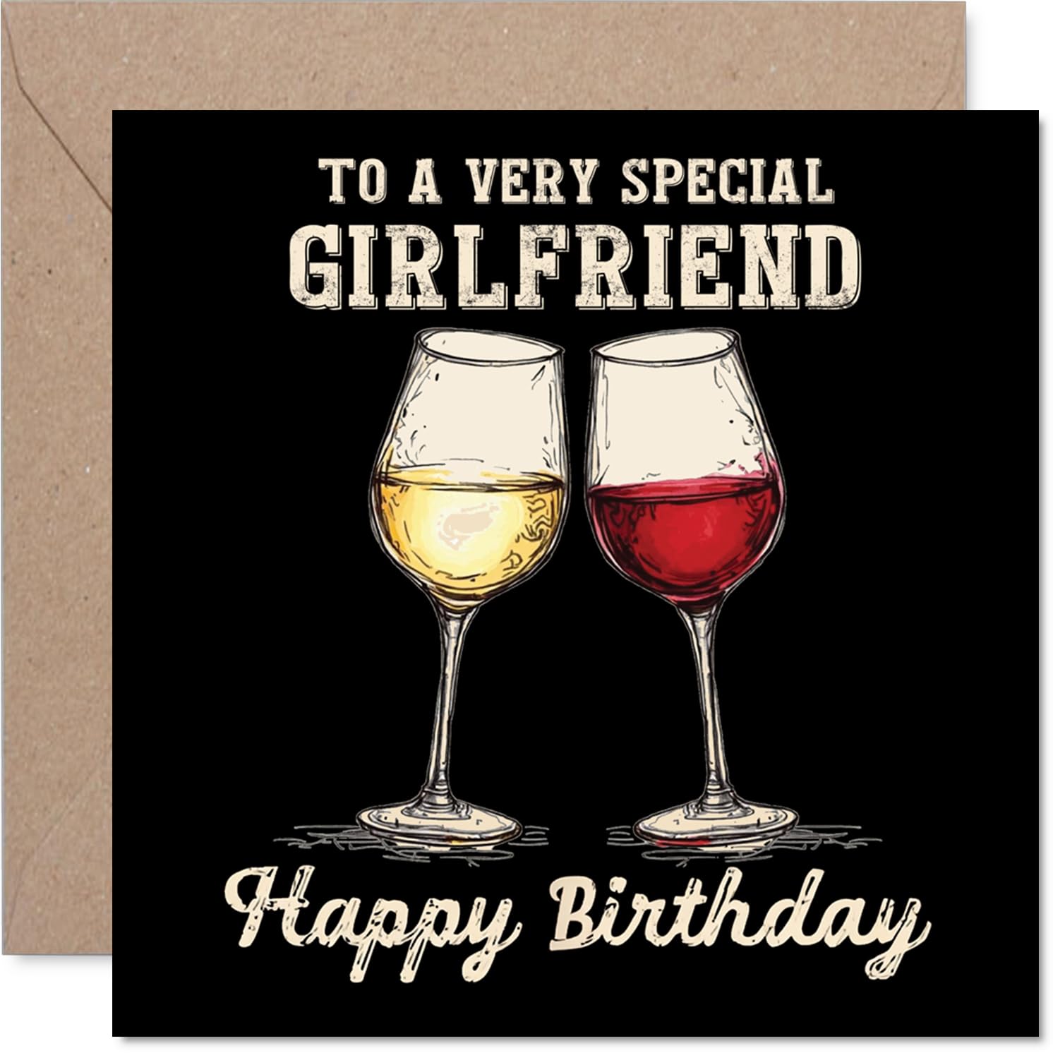 Girlfriend Birthday Card - Bday Wine - Happy Birthday Card for Girlfriend from Boyfriend Partner, 145mm Wine Greeting Cards
