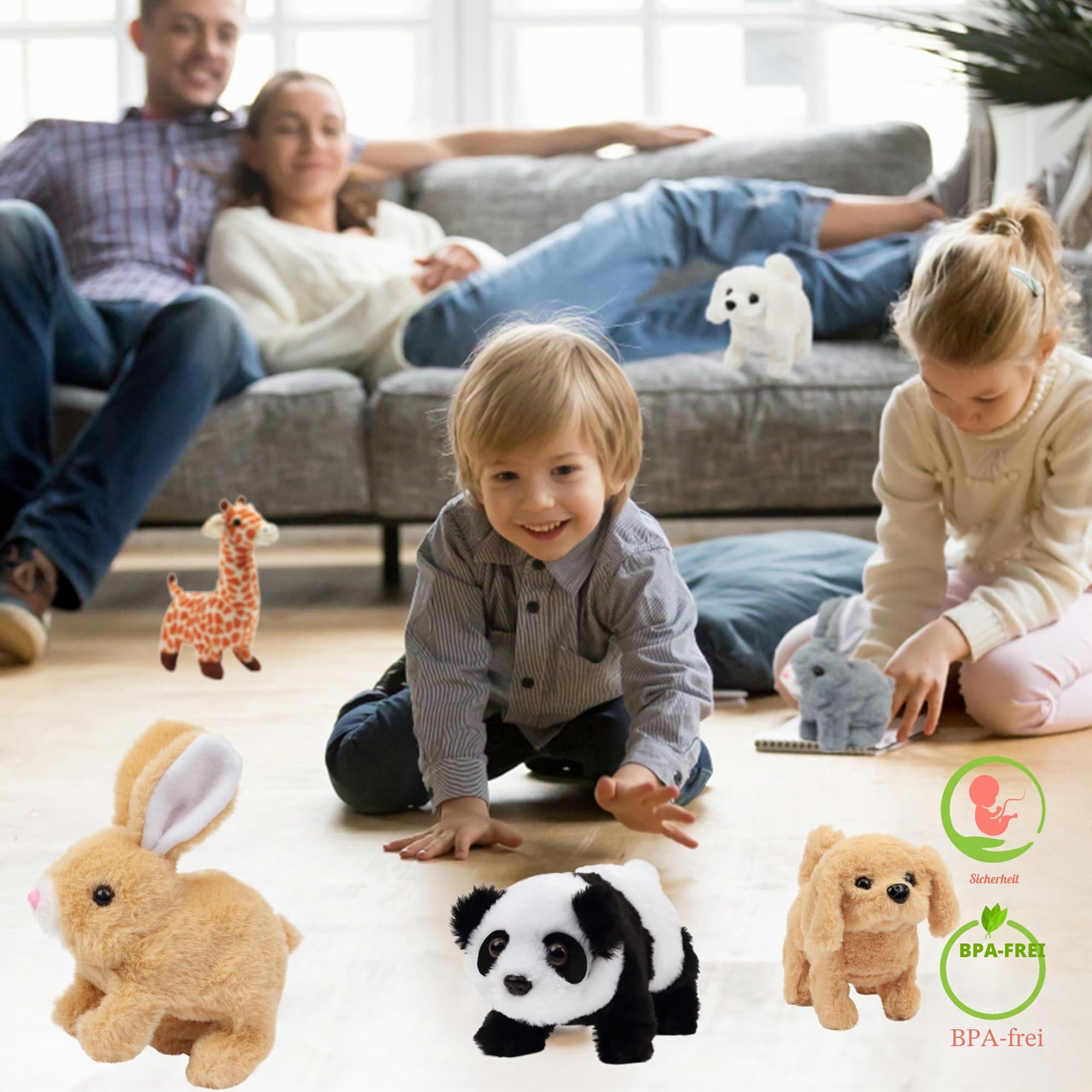 Hopearl Hüpfendes Kaninchen Interaktives elektronisches Haustier Plüsch Hasen Spielzeug mit Geräuschen und Bewegungen animiertes Gehen Wackelohren zuckende Nase Geschenk für Kleinkinder, Braun,18cm