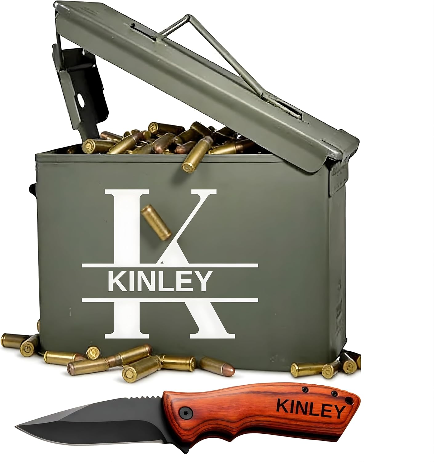 Custom Engraved Ammo Can with Custom Knife - Personalized Military Ammo Storage Box, Authentic 30/50 Cal Metal Box, Unique Gift for Dad & Husband Perfect for Father’s Day