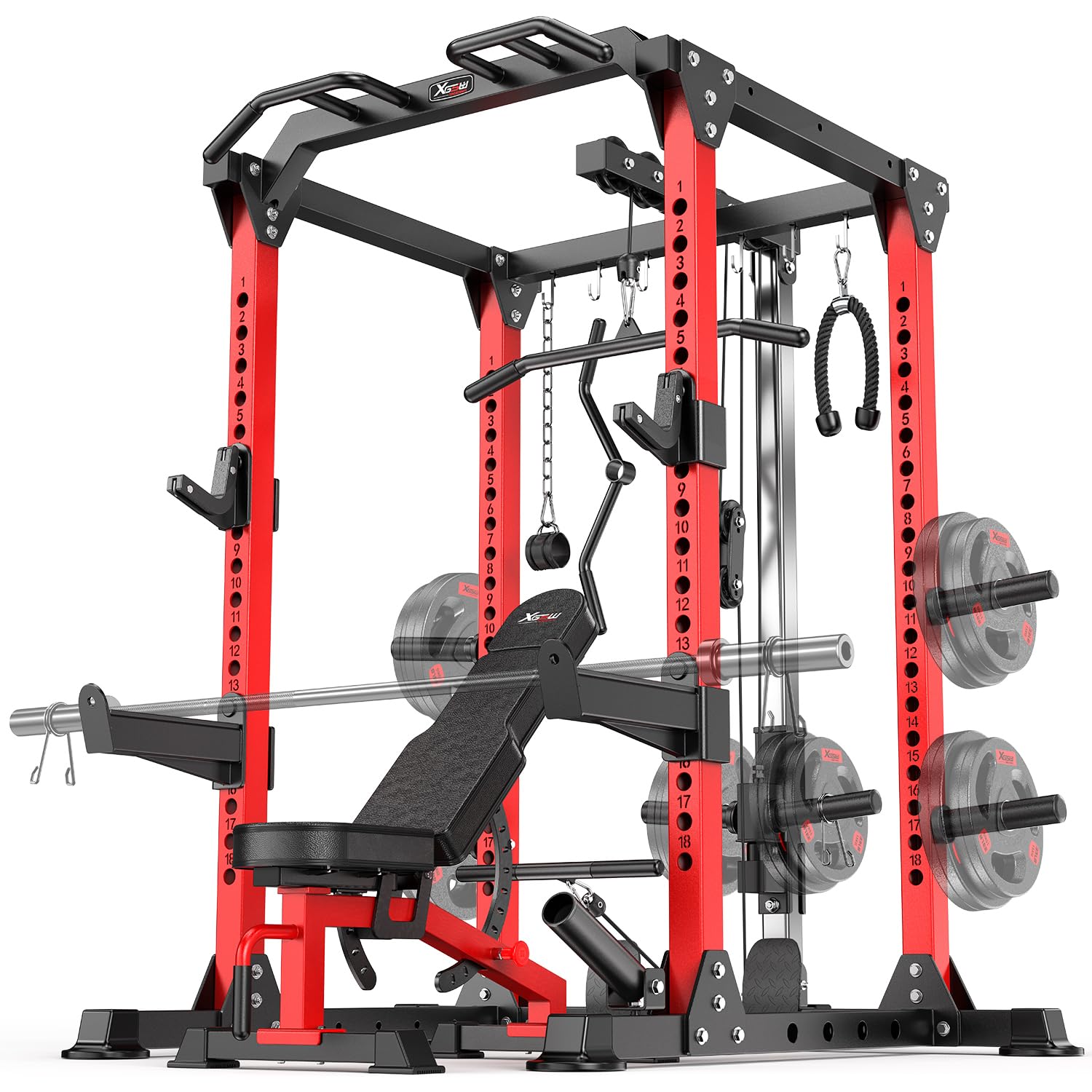 Power Rack Power Cages Multi-Function Squat Rack with Cable Crossover  System Selectable More Training Attachment Weight Cage for Garage Home Gym