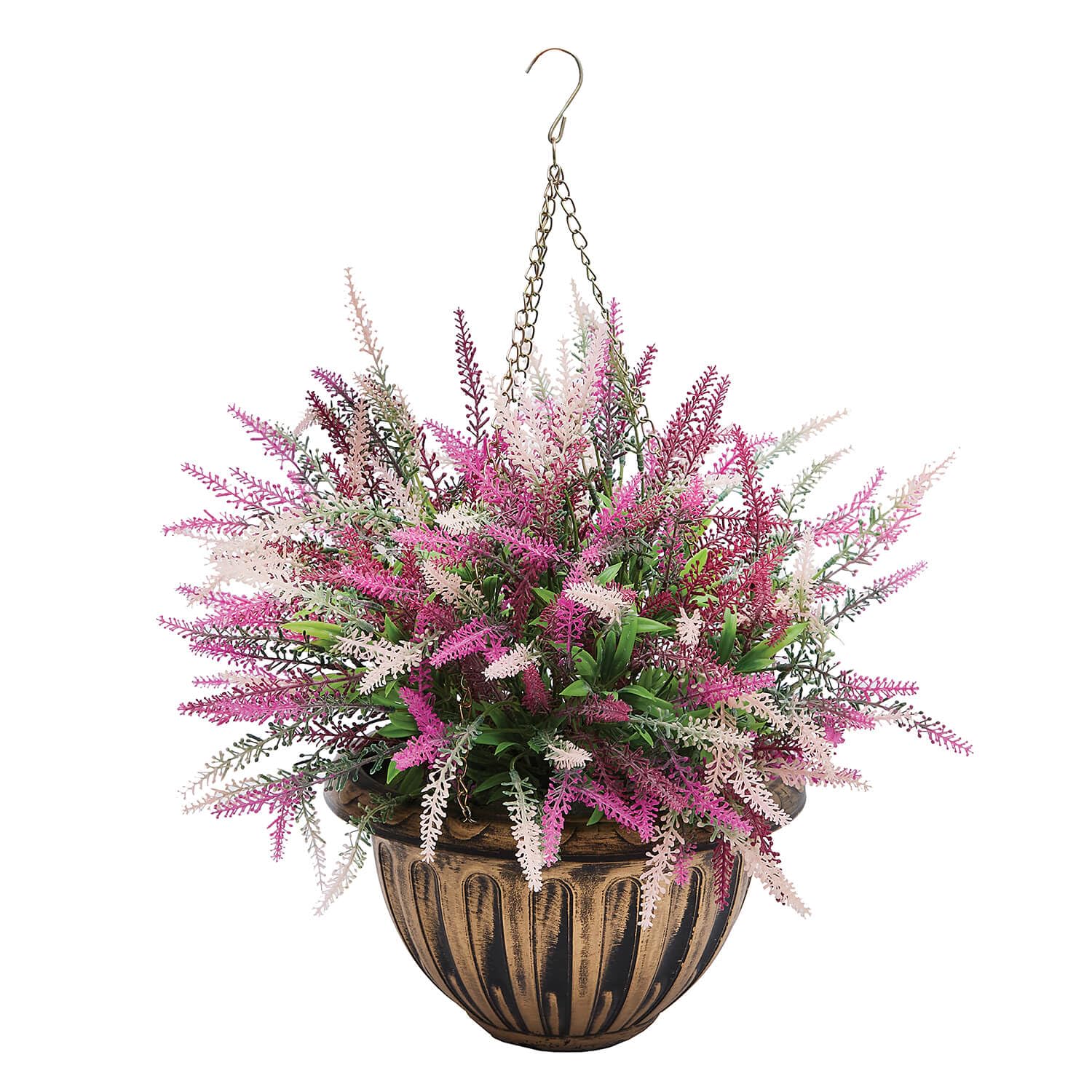 Coopers Of Stortford Pink/Purple/Bronze - Artificial Heather Hanging Basket 46Cm - Faux And Flowers In Effect Planter For Indoor Or Outdoor Use