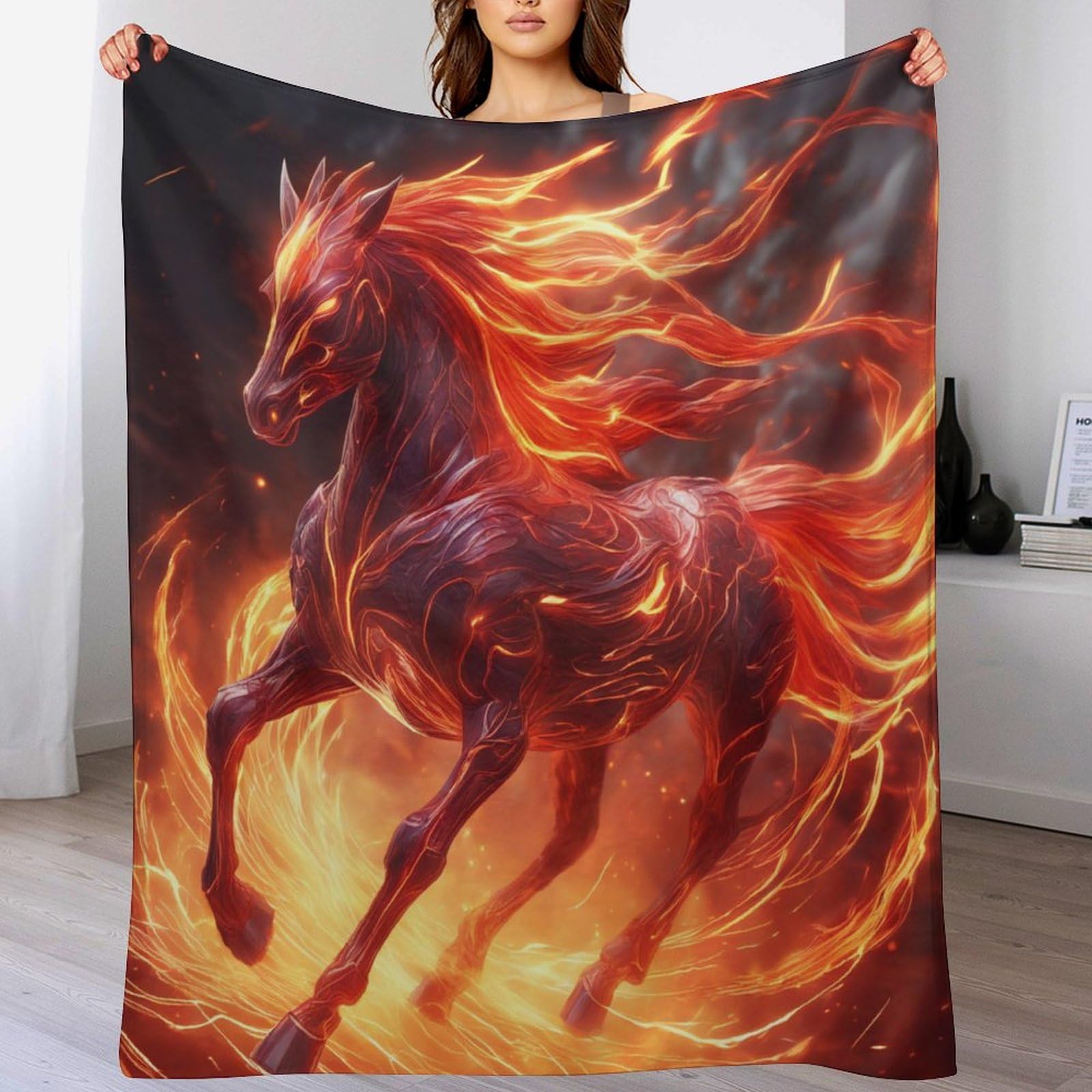 Couverture de canapé motif cheval plaid flanelle doux 150x200cm pour soirées cocooning au salon