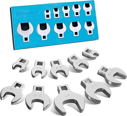 DURATECH Juego de llaves para pata de gallo de 10 piezas, 38 pulgadas, juego de llaves de extremo abierto, SAE, 38"-1", acero CR-V, con organizador