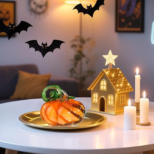 Miniatura 3 de Figura grande de calabaza de vidrio soplado de 3 pulgadas, coleccionable para Halloween, Acción de Gracias, calabaza, pisapapeles, cosecha de otoño,