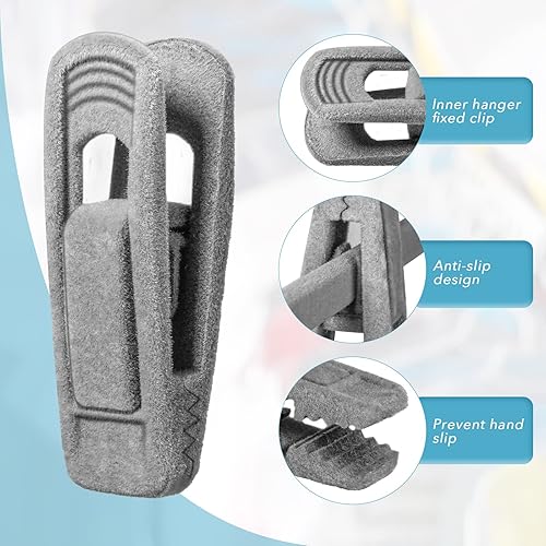 Miniatura 3 de 80 clips de terciopelo gris para perchas de terciopelo fuerte antideslizante para pantalones, clips para colgar los dedos, clips de terciopelo gris