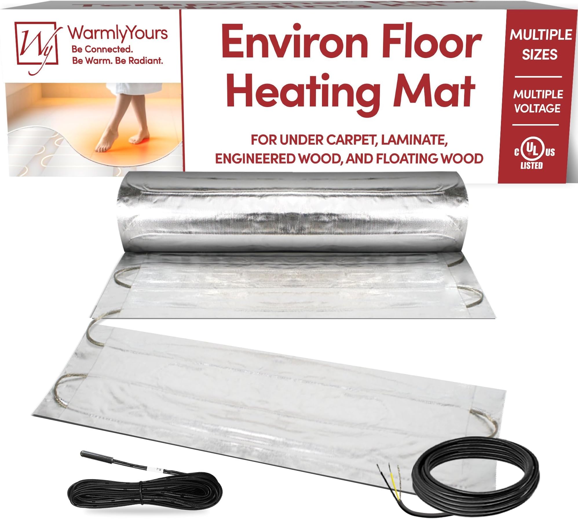 Electric Radiant Floor Heating for Carpet, Laminate and Floating Wood Floors - 9 sq.ft. Cut-and-Turn for Custom Fit – Ultra-Thin Heated Mat - WarmlyYours Environ 1.5 x 6 ft., 120V, 12 Watts/sq.ft.
