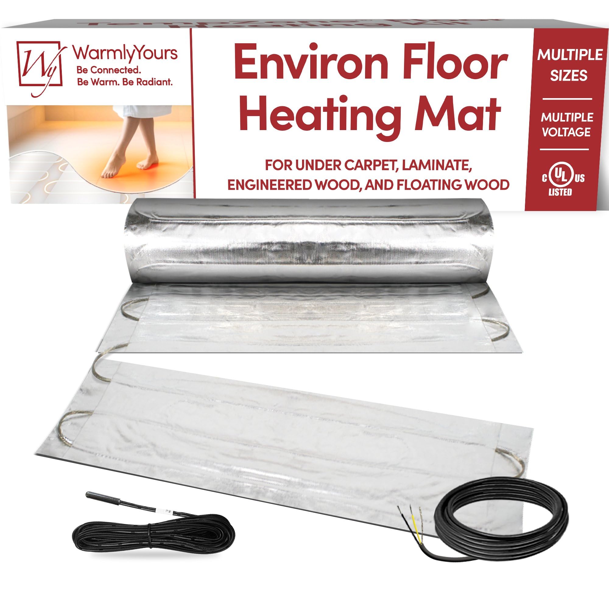 Electric Radiant Floor Heating for Carpet, Laminate and Floating Wood Floors - 30 sq.ft. Cut-and-Turn for Custom Fit – Ultra-Thin Heated Mat - WarmlyYours Environ 1.5 x 20 ft., 240V, 12 Watts/sq.ft.