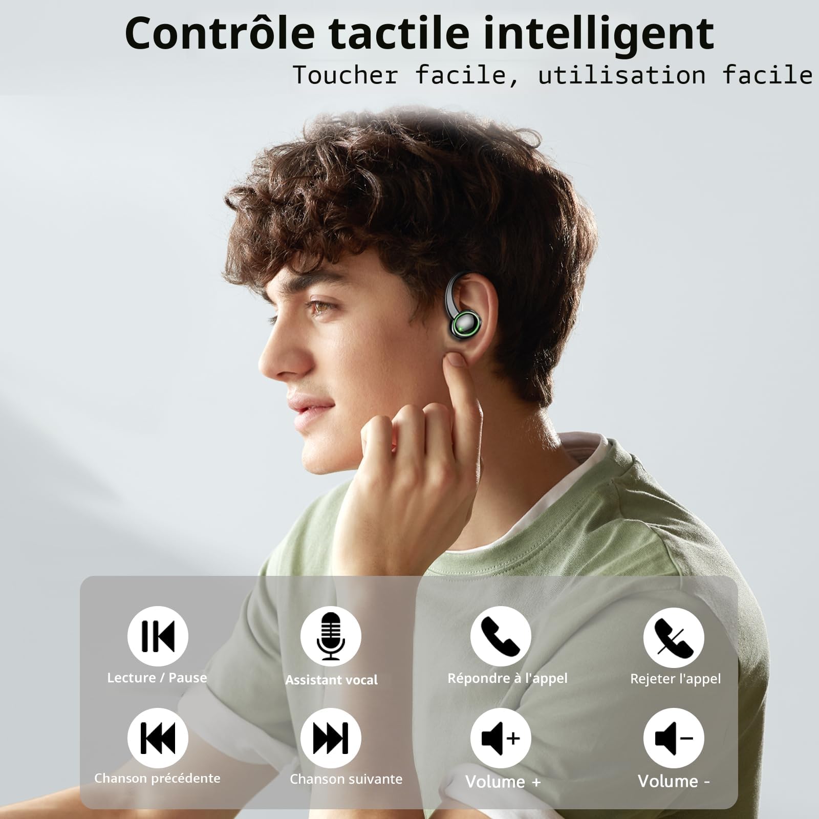 Ecouteurs Bluetooth sans Fil Sport, 2026 Écouteur Bluetooth 5.4 avec HiFi Stéréo, 50H Écouteur Bluetooth 4 ENC Réduction Bruit Mic, IP7 Étanche Oreillette Bluetooth, Écran LED Casque pour Running