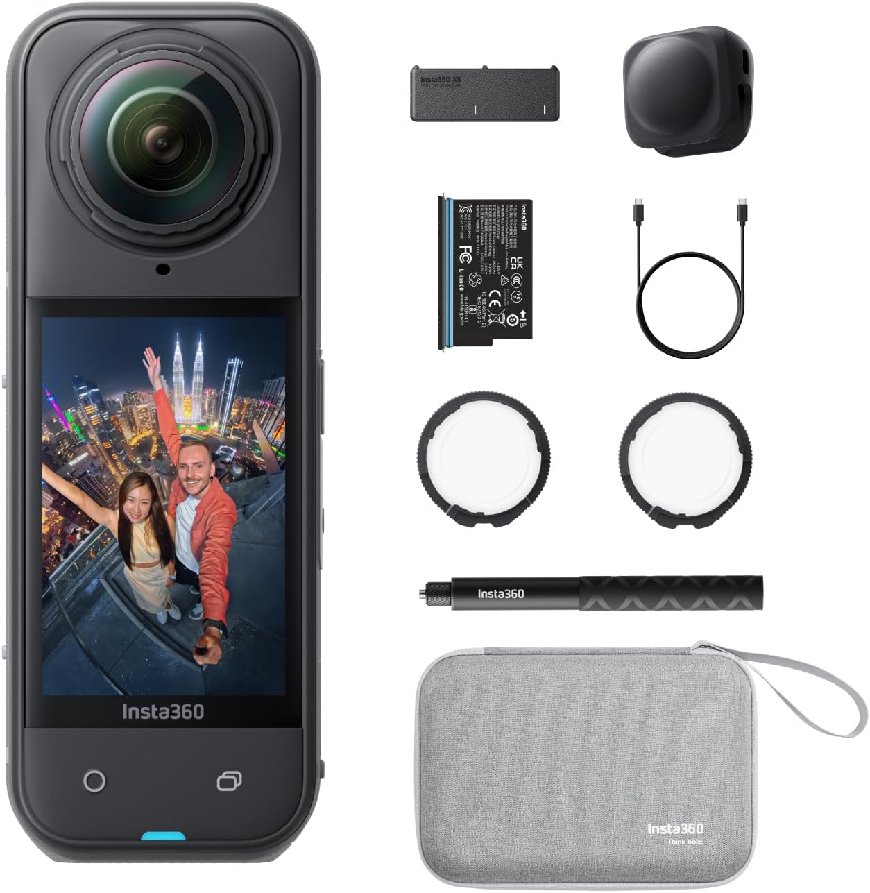 X5 Essentials Bundle - Waterproof 8K 360° Action Camera, Leading Low Light, Invisible Selfie Stick Effect, Rugged and Replaceable Lens, 3-Hour Battery, Built-in Wind Guard, Stabilization