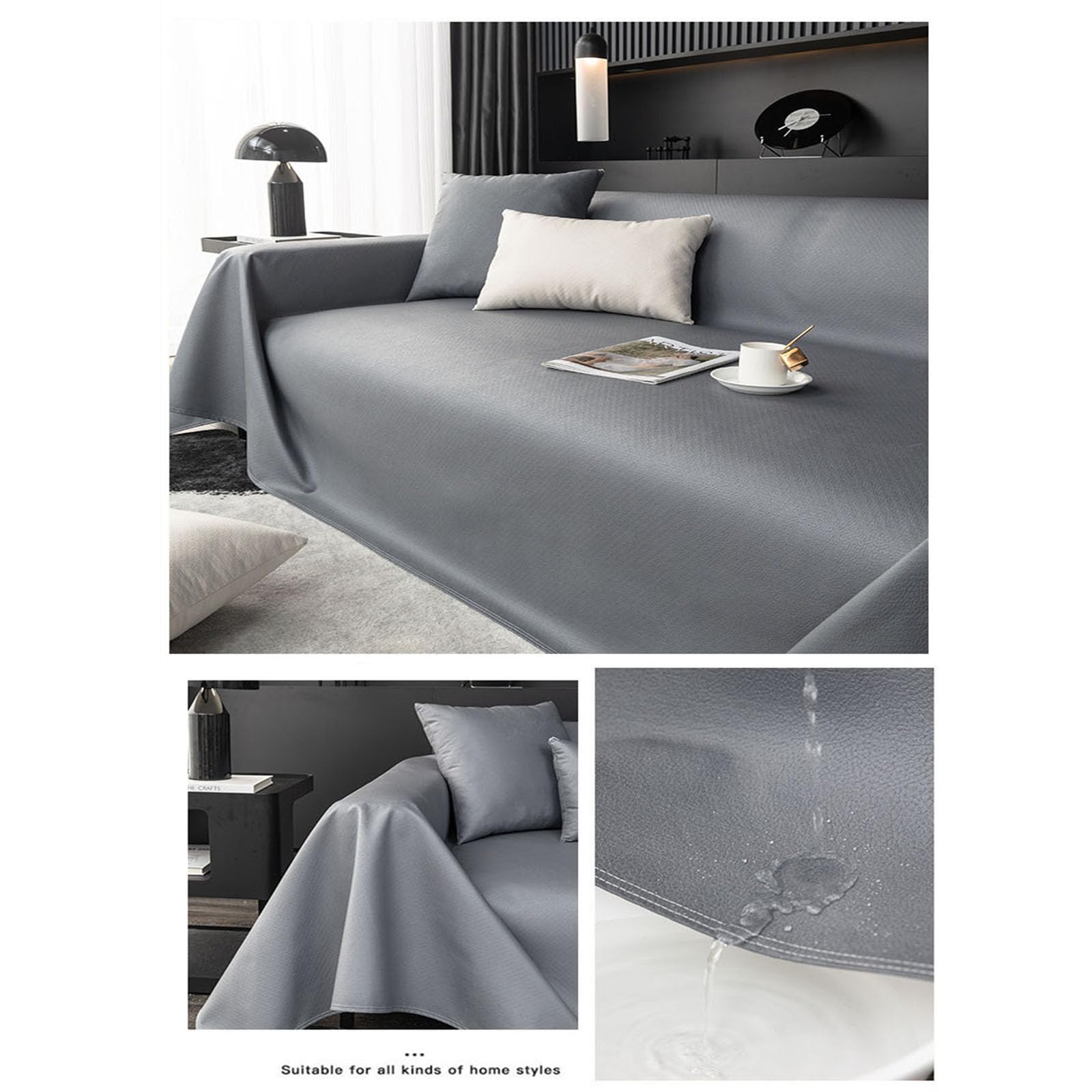 Sofa-Überwürfe – leichter, wasserdichter Bezug, moderner PU-Stoff-Schonbezug für Couch-Schutz, dekorative Decke für Sofa, Bett, Wohnzimmer, alle Jahreszeiten (Dunkelgrau, 205 x 230 cm)