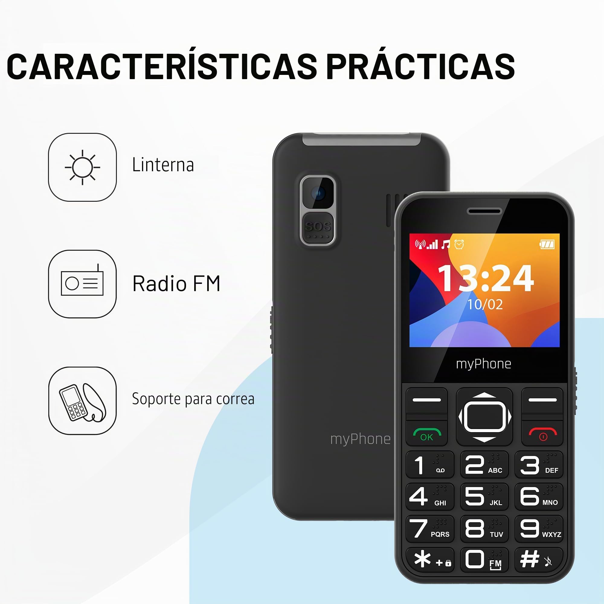 myPhone Halo 3 teléfono móvil para Mayores, Teclas Grandes, Pantalla Clara, botón SOS, Color Negro