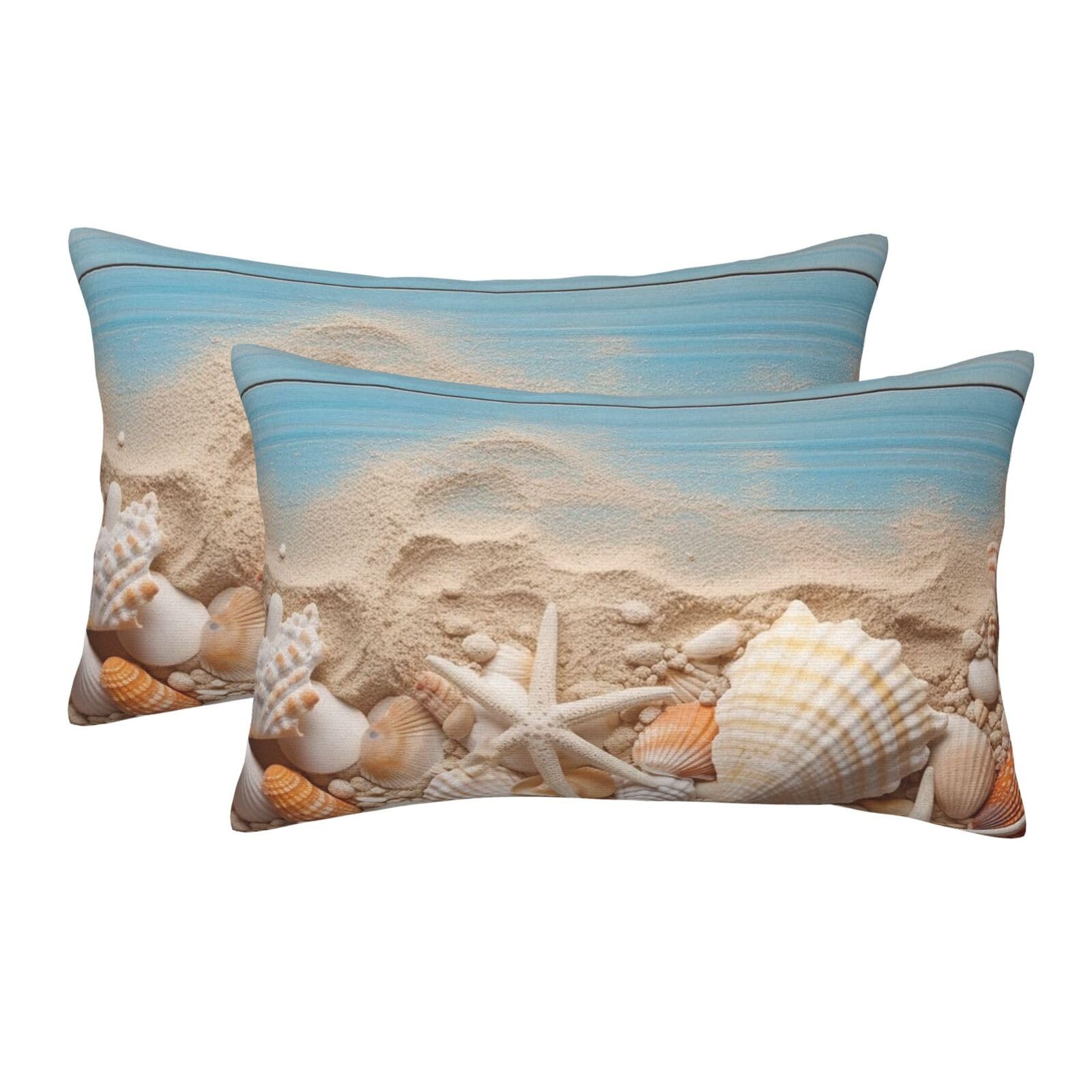 2 Pack Standard Size Pillow Cases for Hair and Skin Soft Breathable Pillow Case Covers with Hidden Zipper Sea Shells and Starfish Pillowcase 16"x24" Pillow Cover for Sleeping Gift