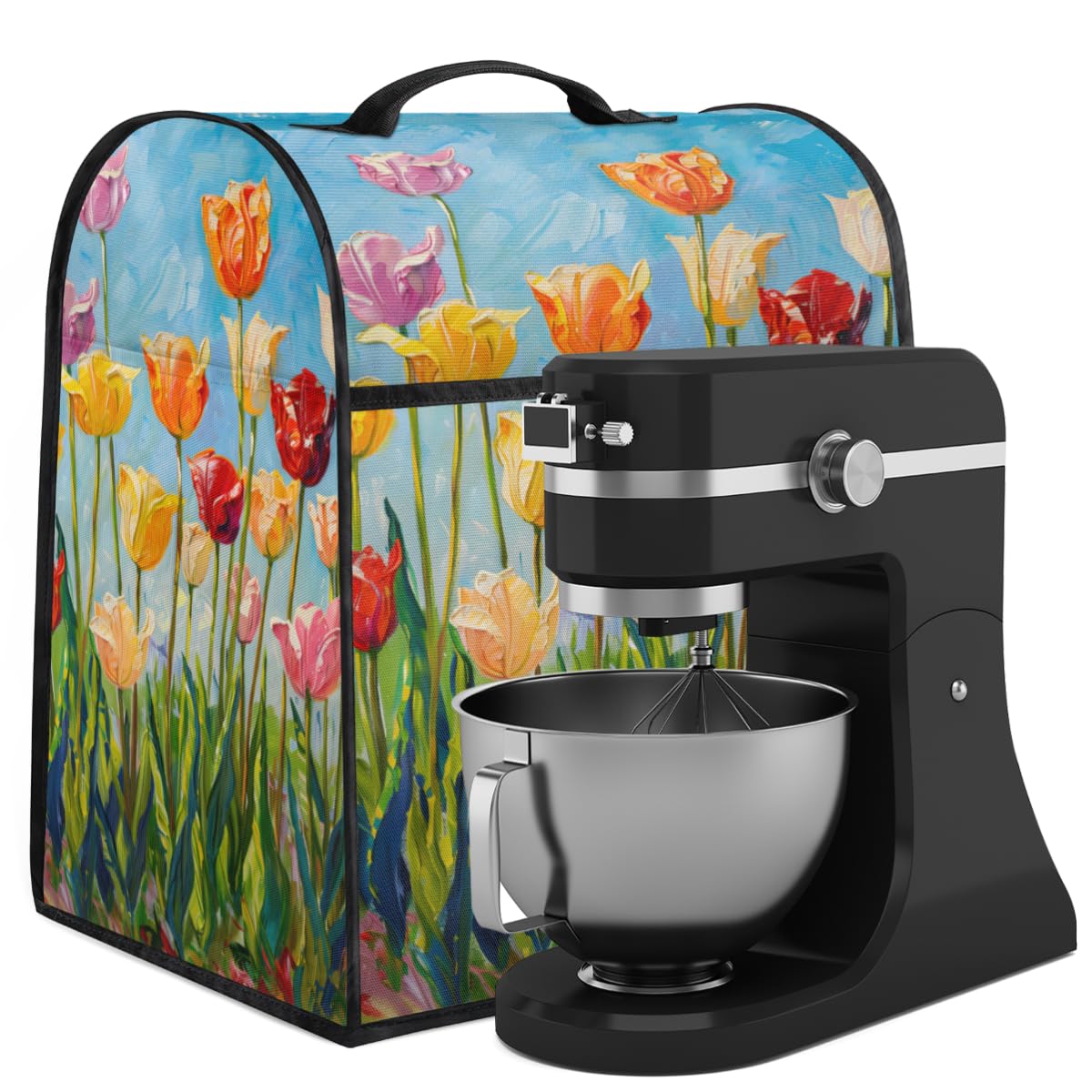 Coffee Maker Cover Tulip Oil Painting Kitchen Appliance Covers Small Appliance Covers Blender Cover Juicer Cover Dust Covers for Kitchen Appliances with Top Handle and Pockets,Washable,B228